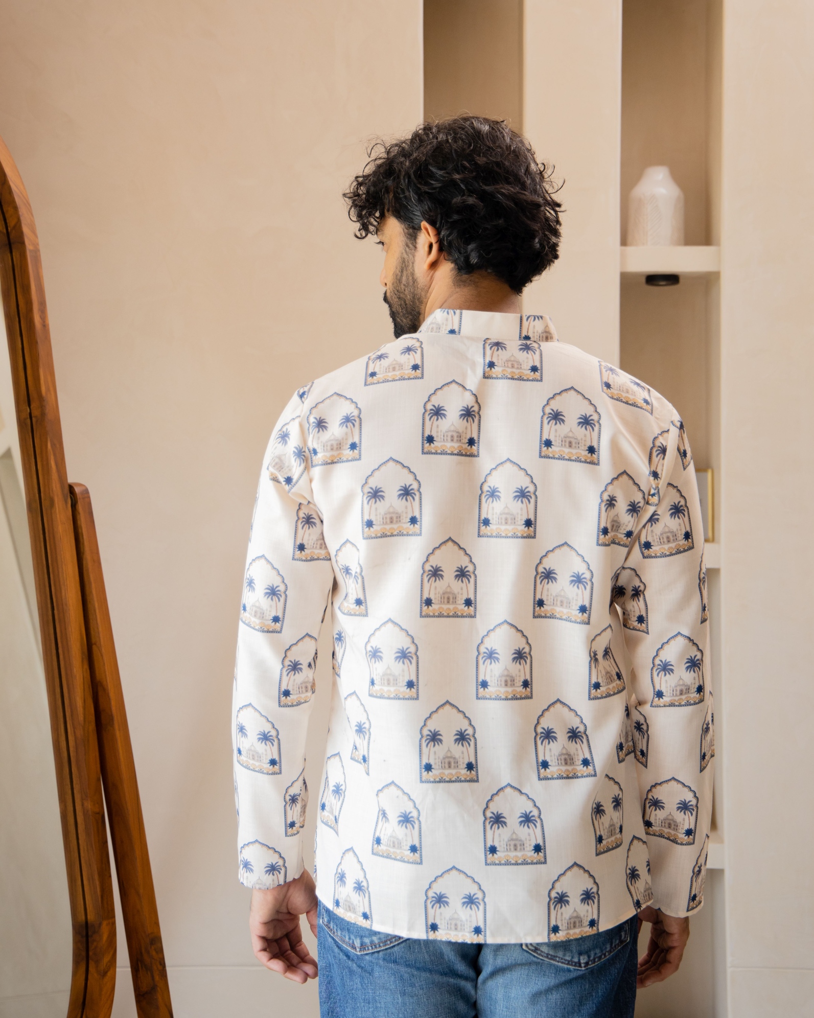 Cream Arch Motif Printed Swiss Linen Short Kurta — alternate view
