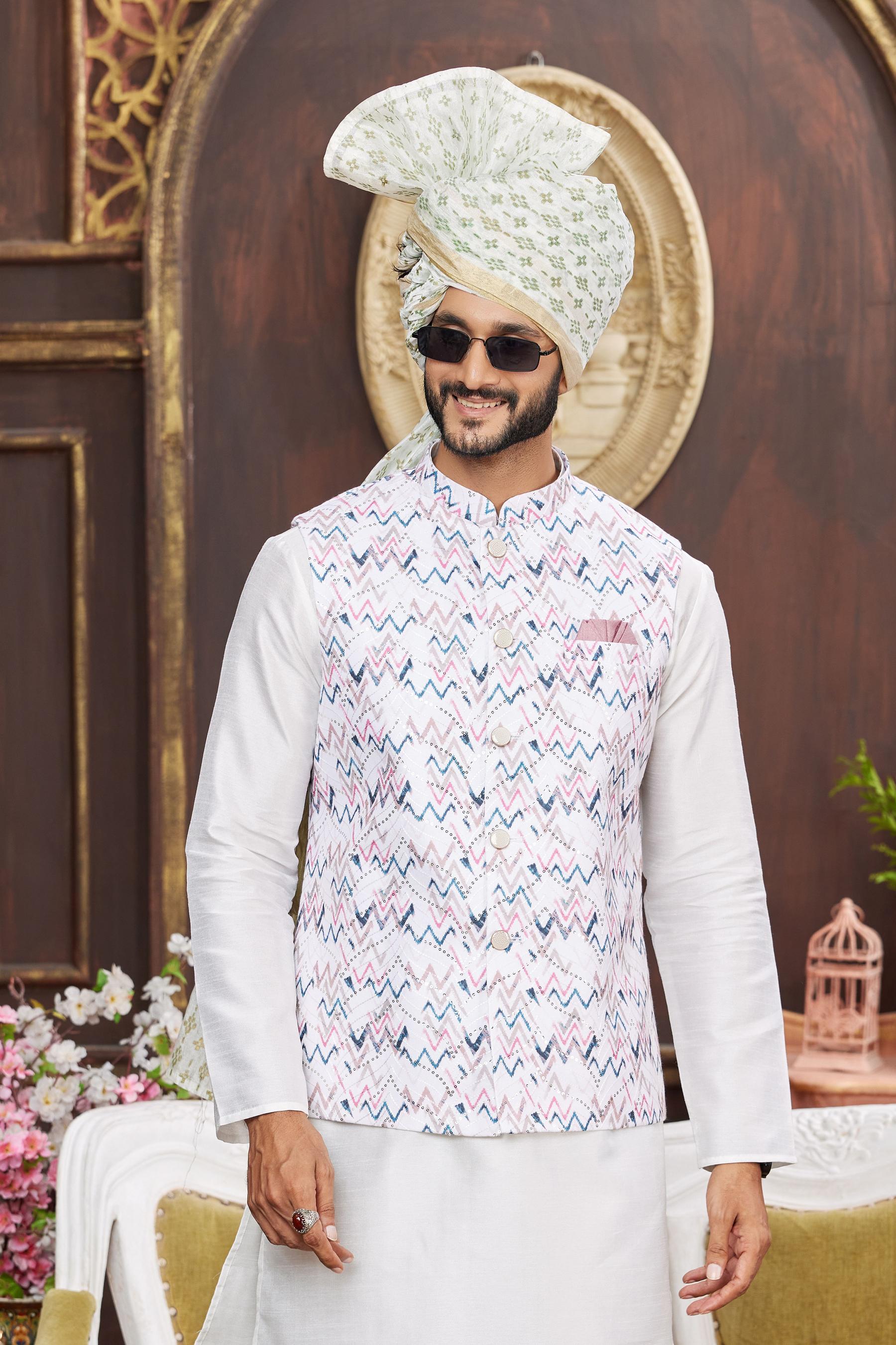 Cream Art Silk Jacket Kurta Payjama — alternate view