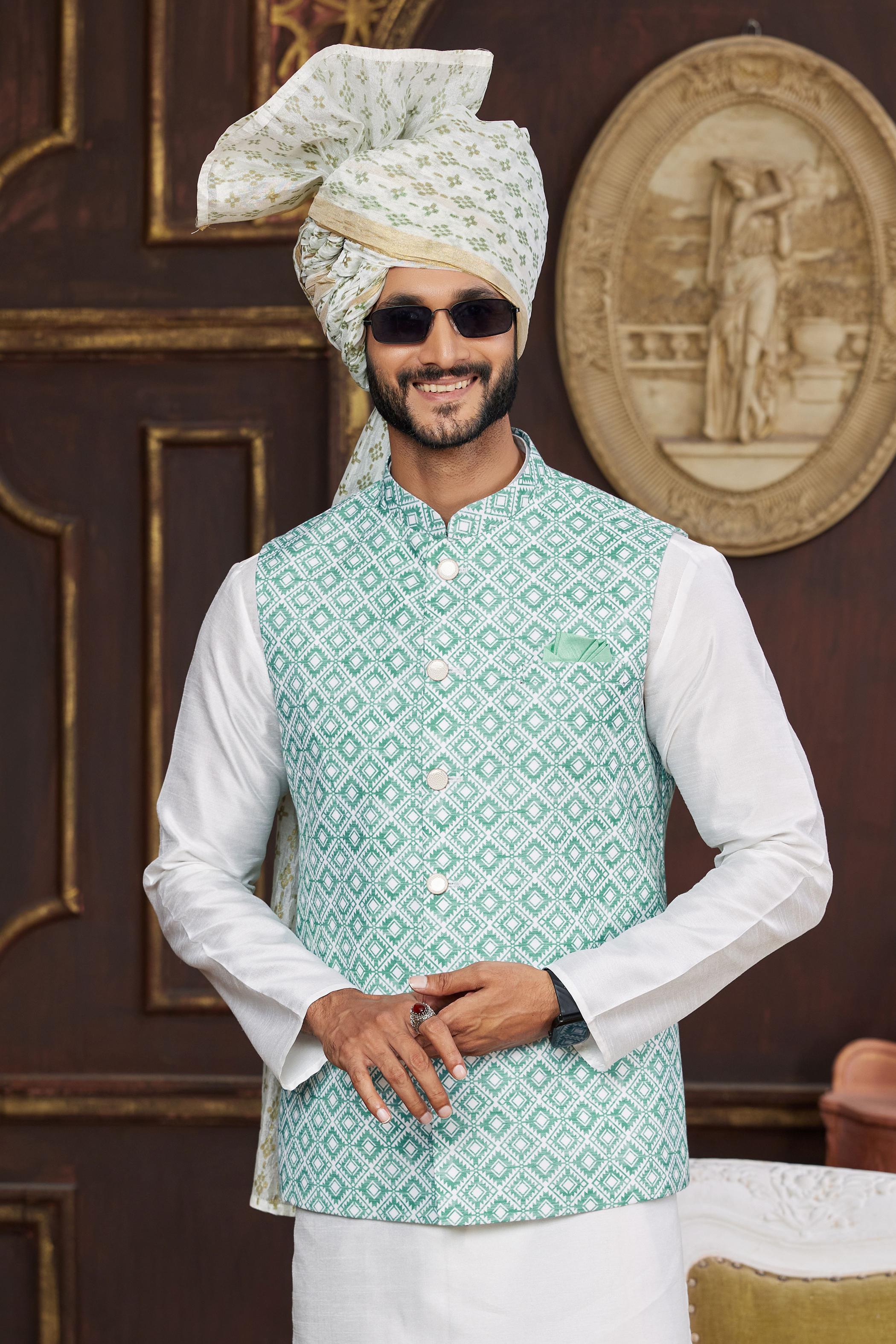Cream Art Silk Jacket Kurta Payjama — alternate view