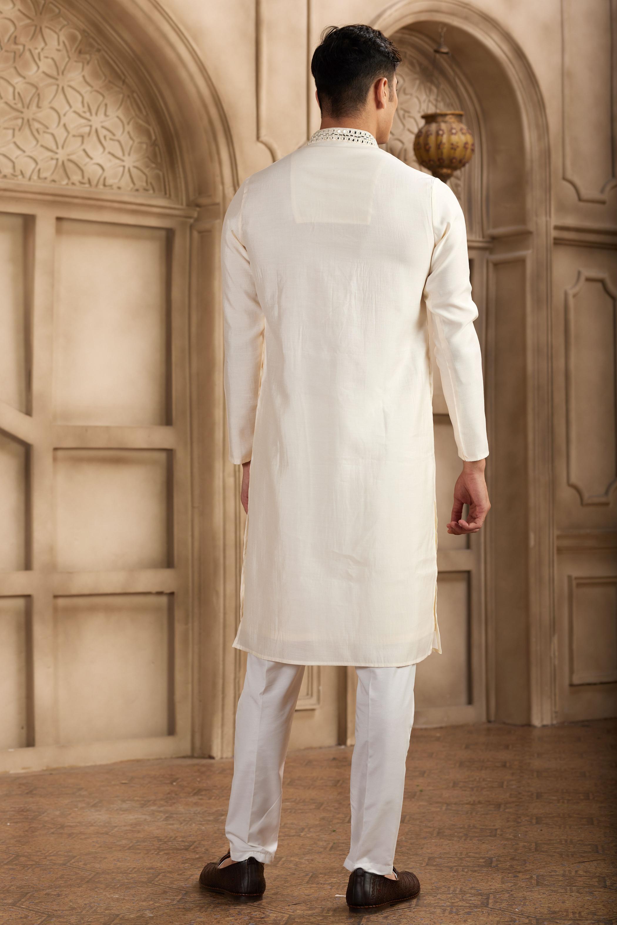Cream Art Silk Kurta Payjama