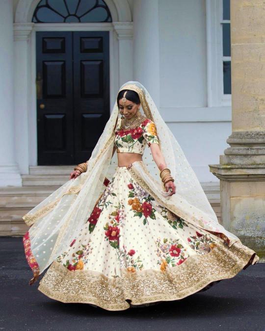 Cream Art Silk Printed Lehenga — alternate view