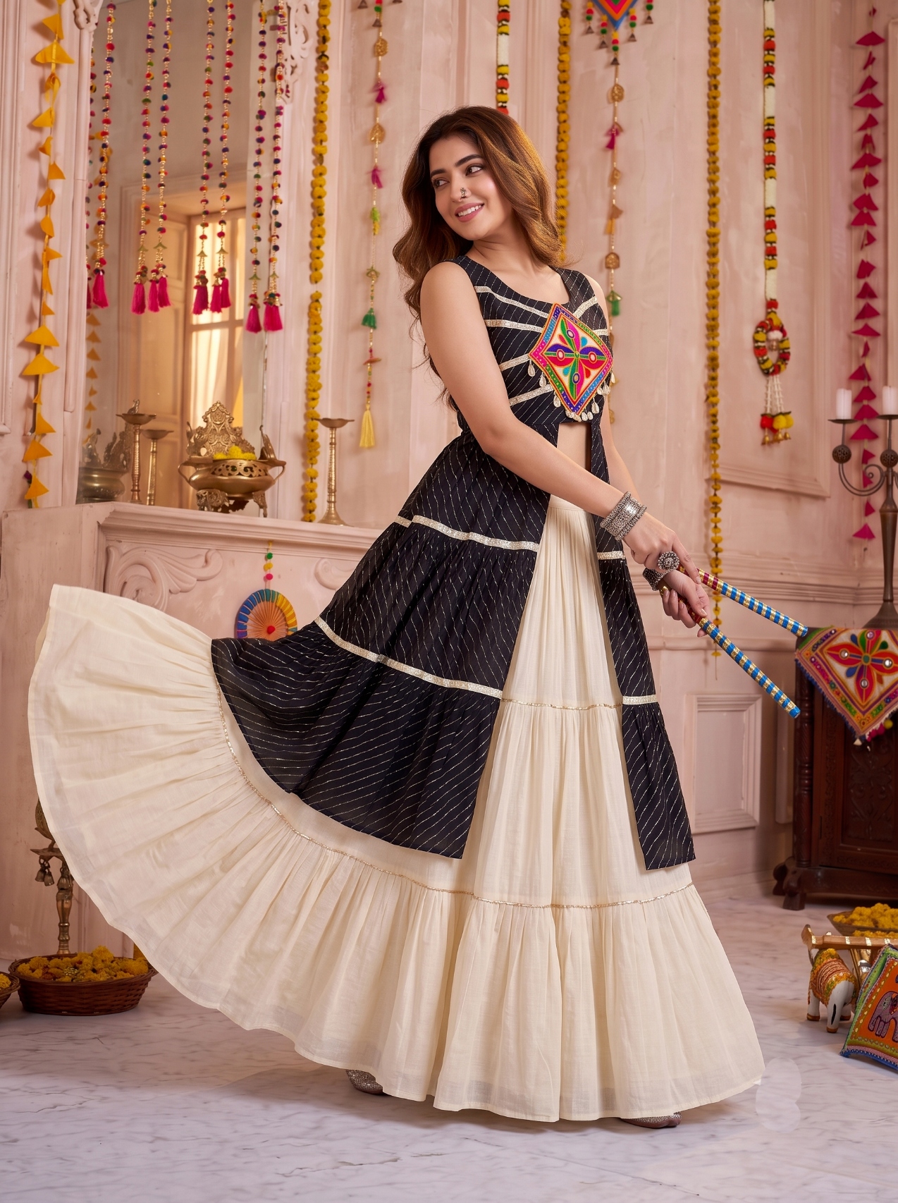 Cream Black Gamthi Pure Cotton Chaniya Choli — alternate view