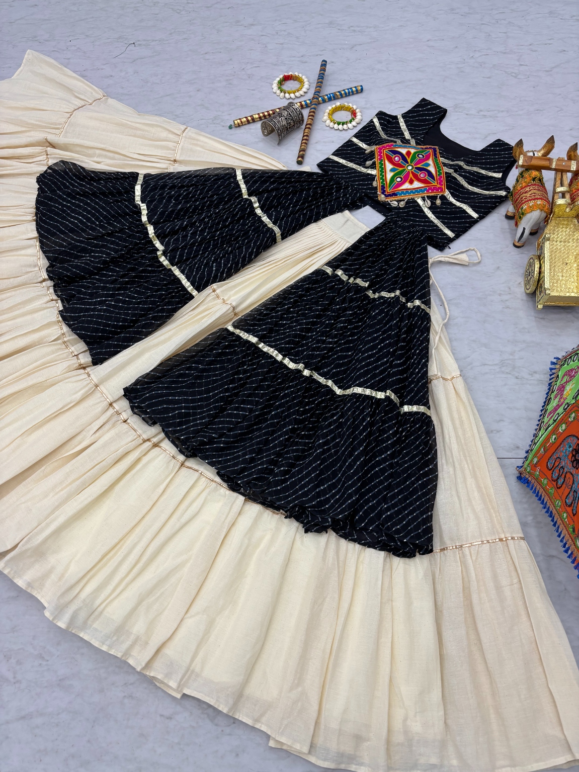 Cream Black Gamthi Pure Cotton Chaniya Choli