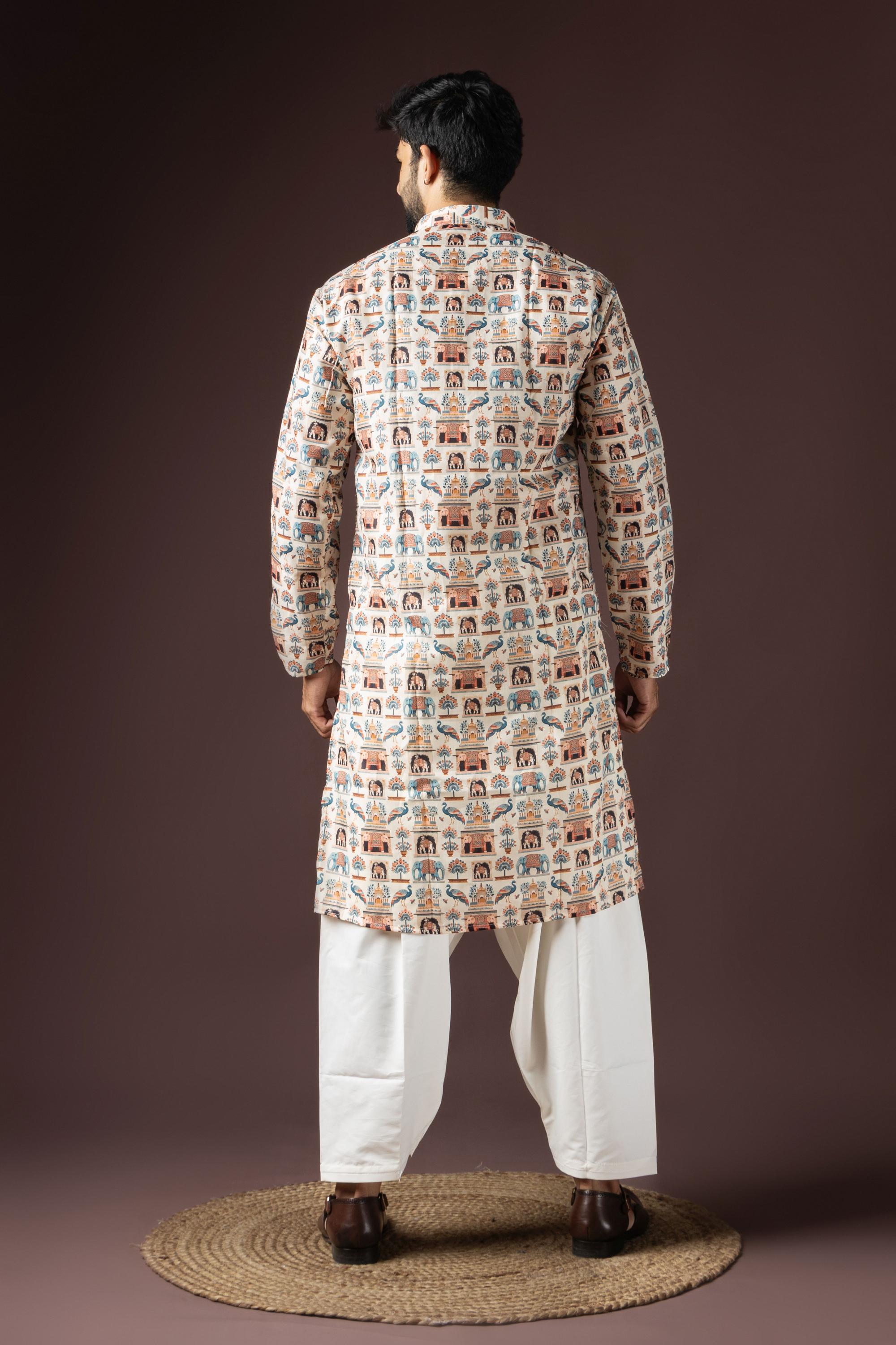 Cream Blended Cotton Kurta Pyjama — alternate view