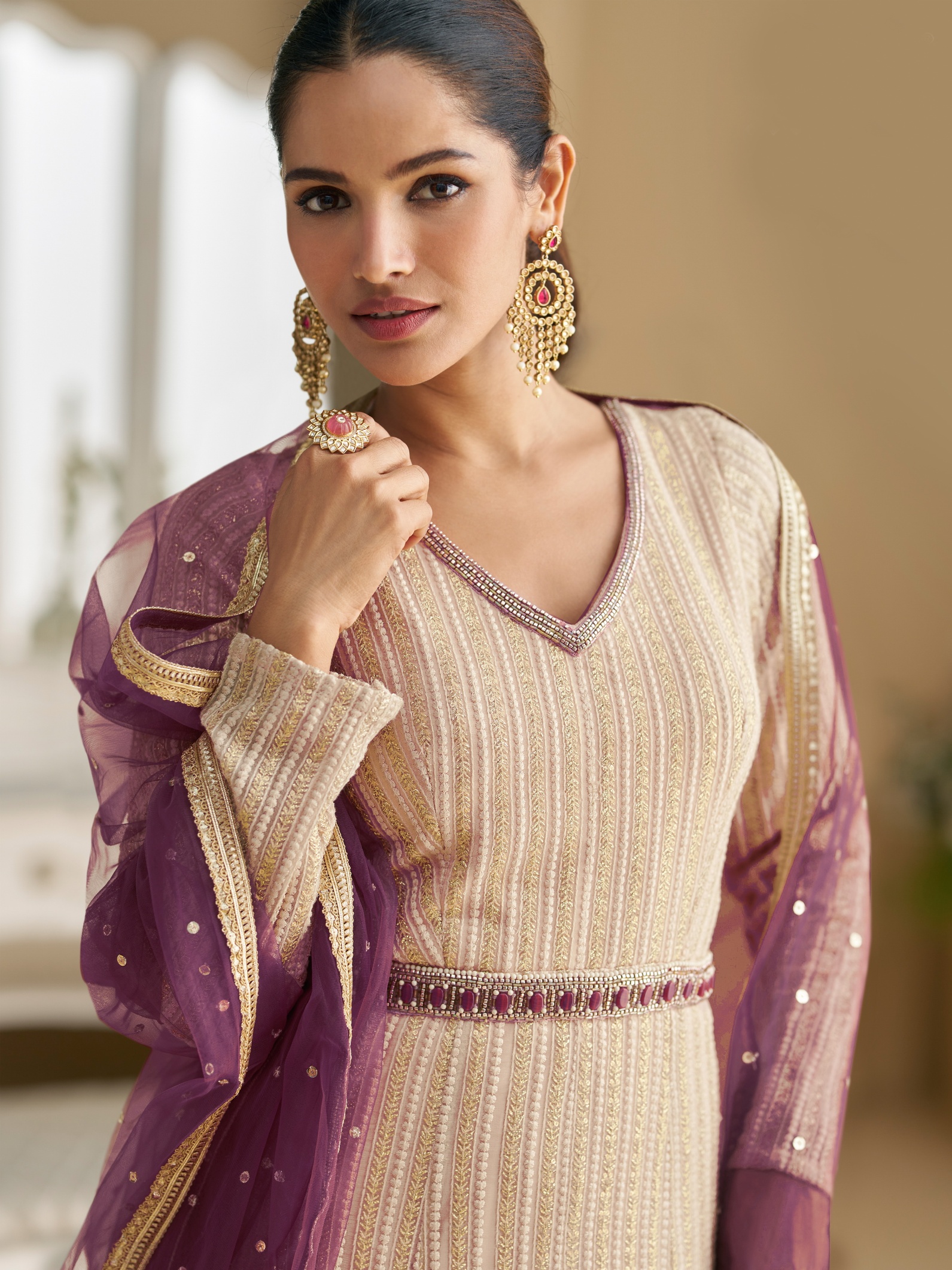 Cream Chikankari Heavy Designer Embroidery Georgette Gown — alternate view