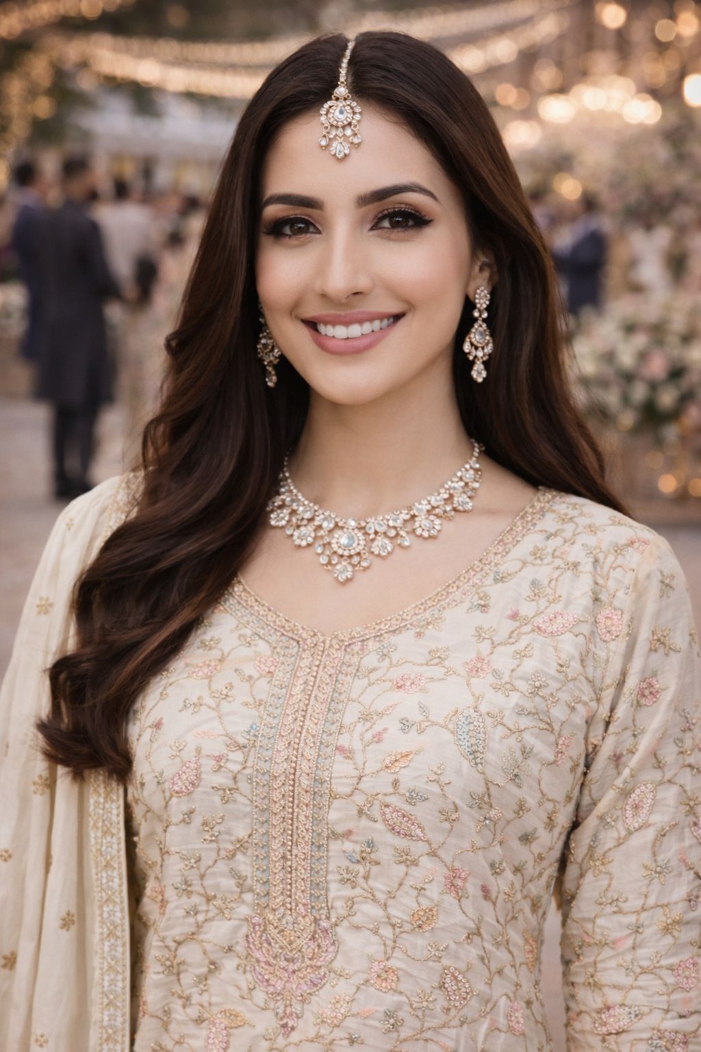 Cream Chinon Embroidered Palazzo Suit — alternate view
