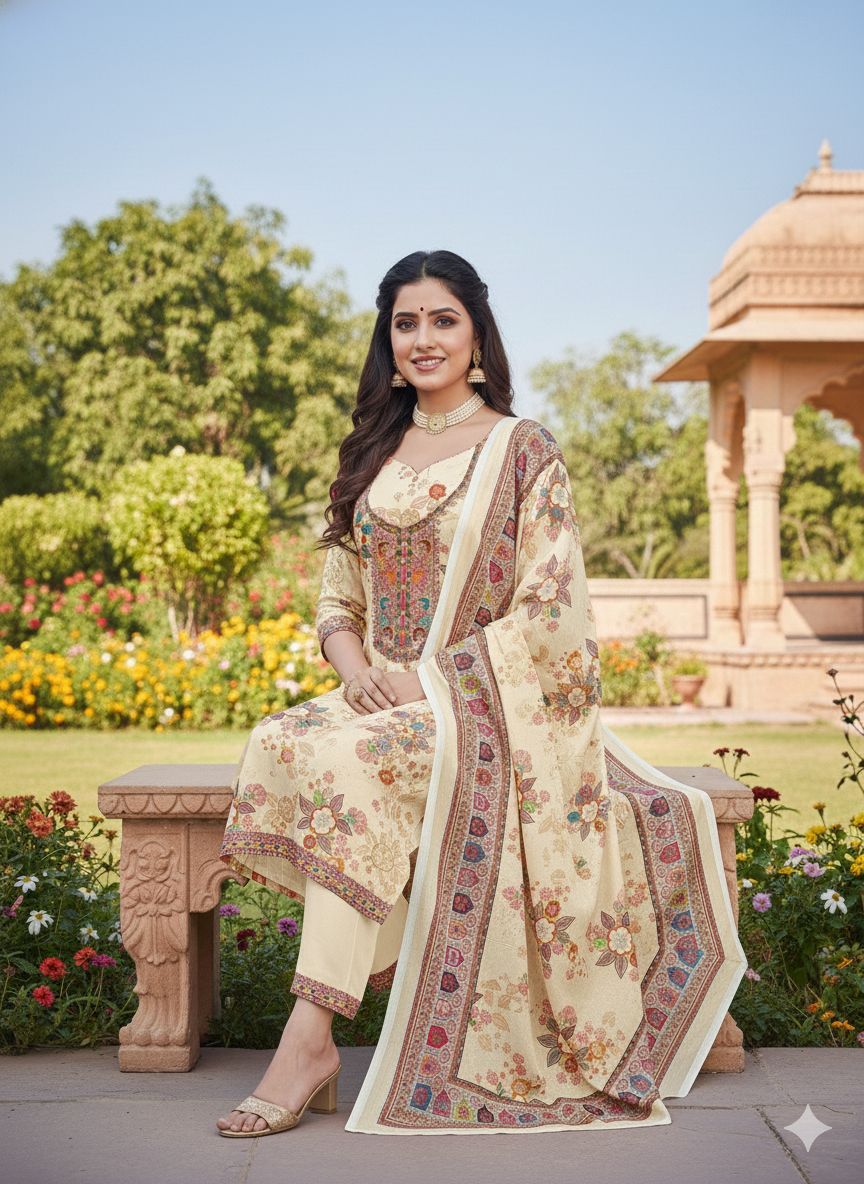 Cream Chinon Salwar Suit — alternate view
