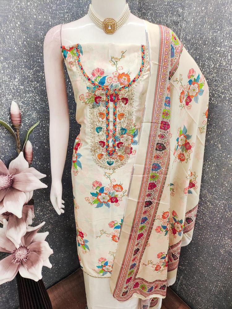Cream Chinon Salwar Suit
