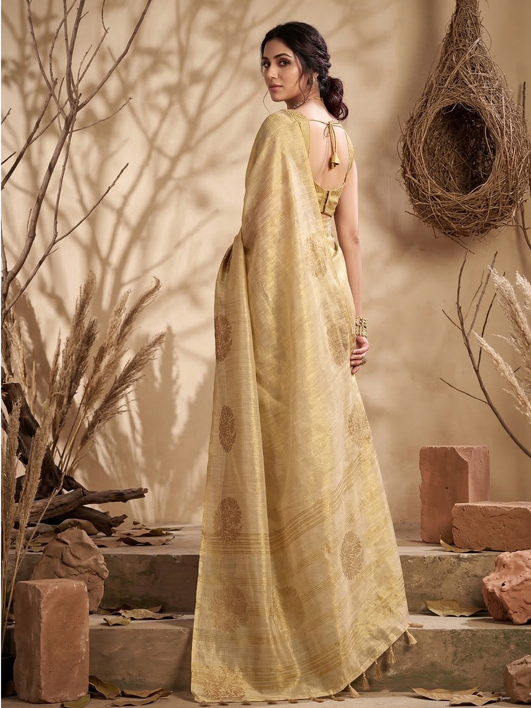 Cream Classic Buta Tissue Silk Saree — alternate view