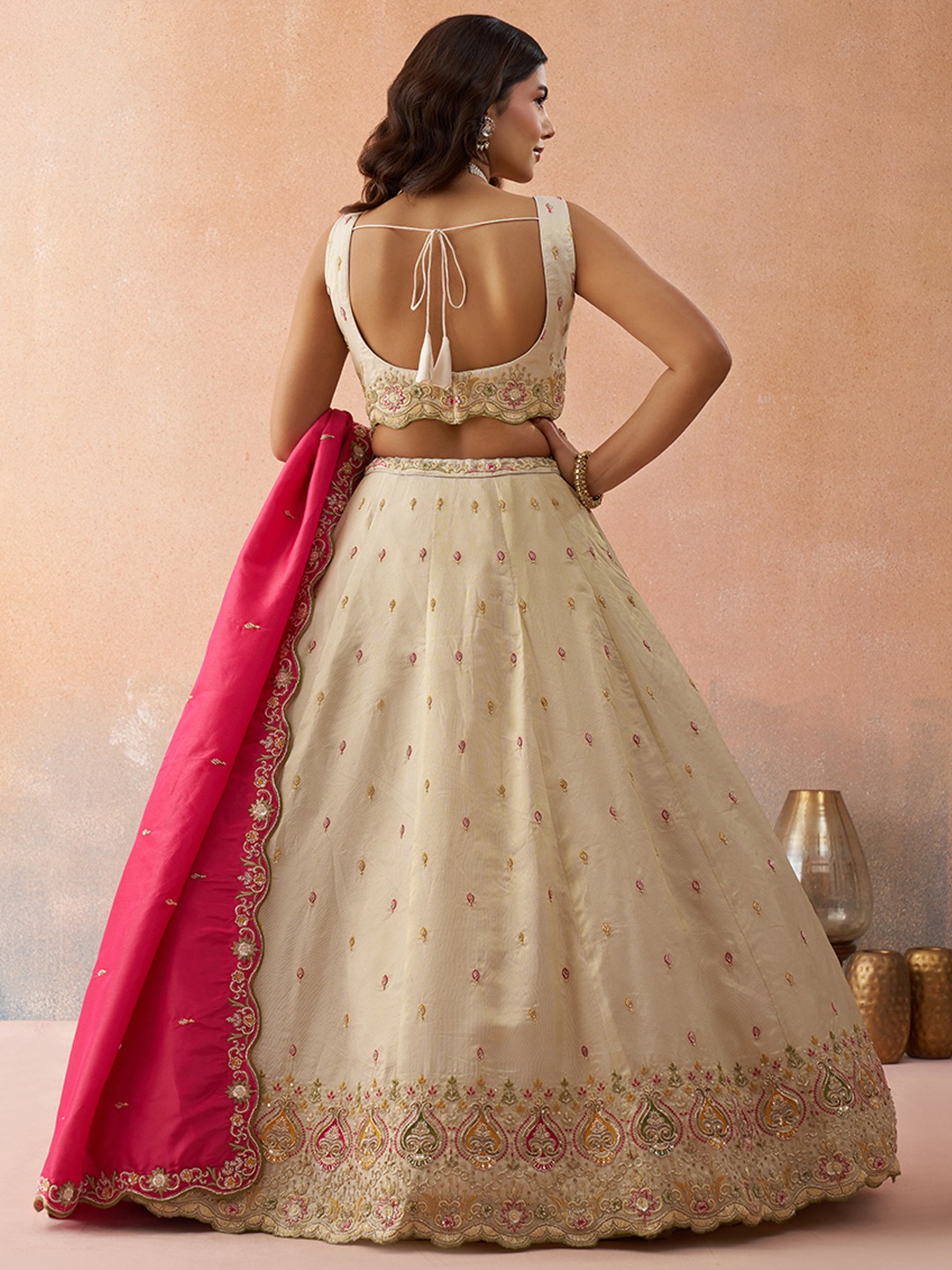 Cream Cosmos Silk Festive Embroidered Lehenga Choli — alternate view