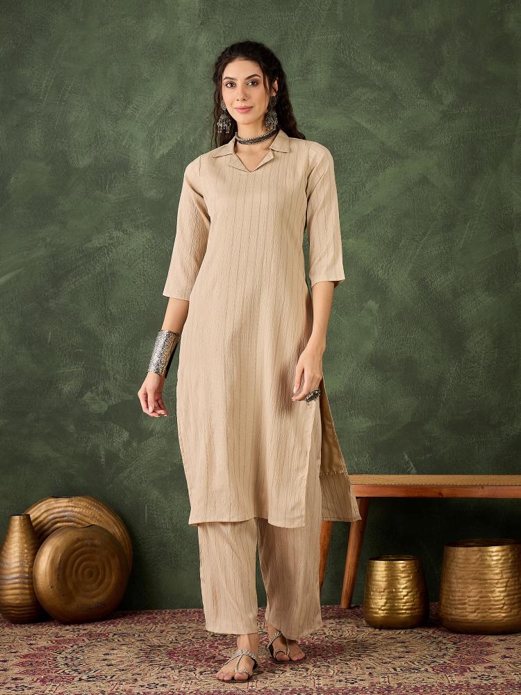 Cream Cotton Silk Blend Kurti Set