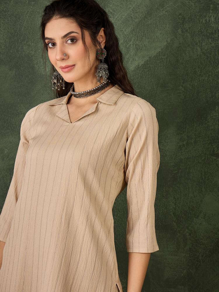 Cream Cotton Silk Blend Kurti Set