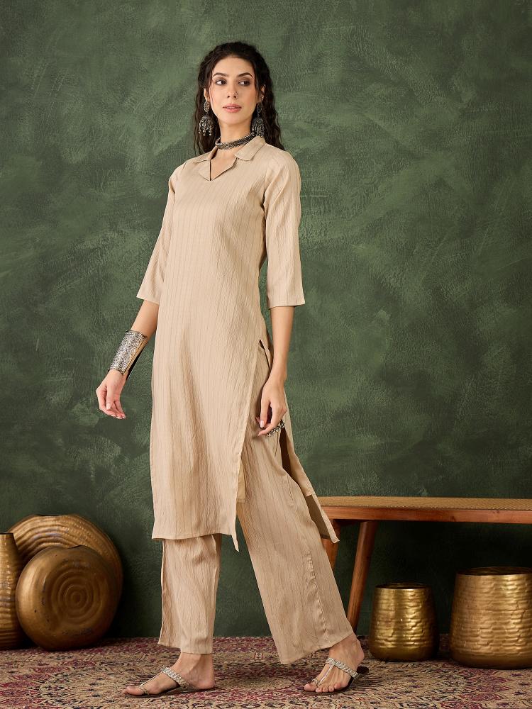 Cream Cotton Silk Blend Kurti Set