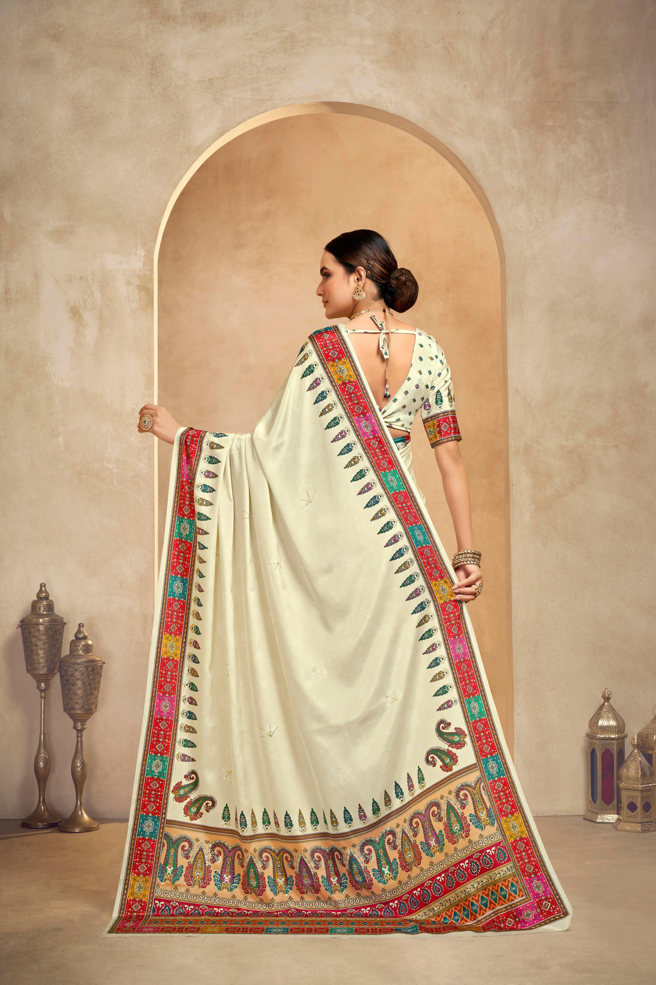 Cream Crepe Silk Saree — alternate view