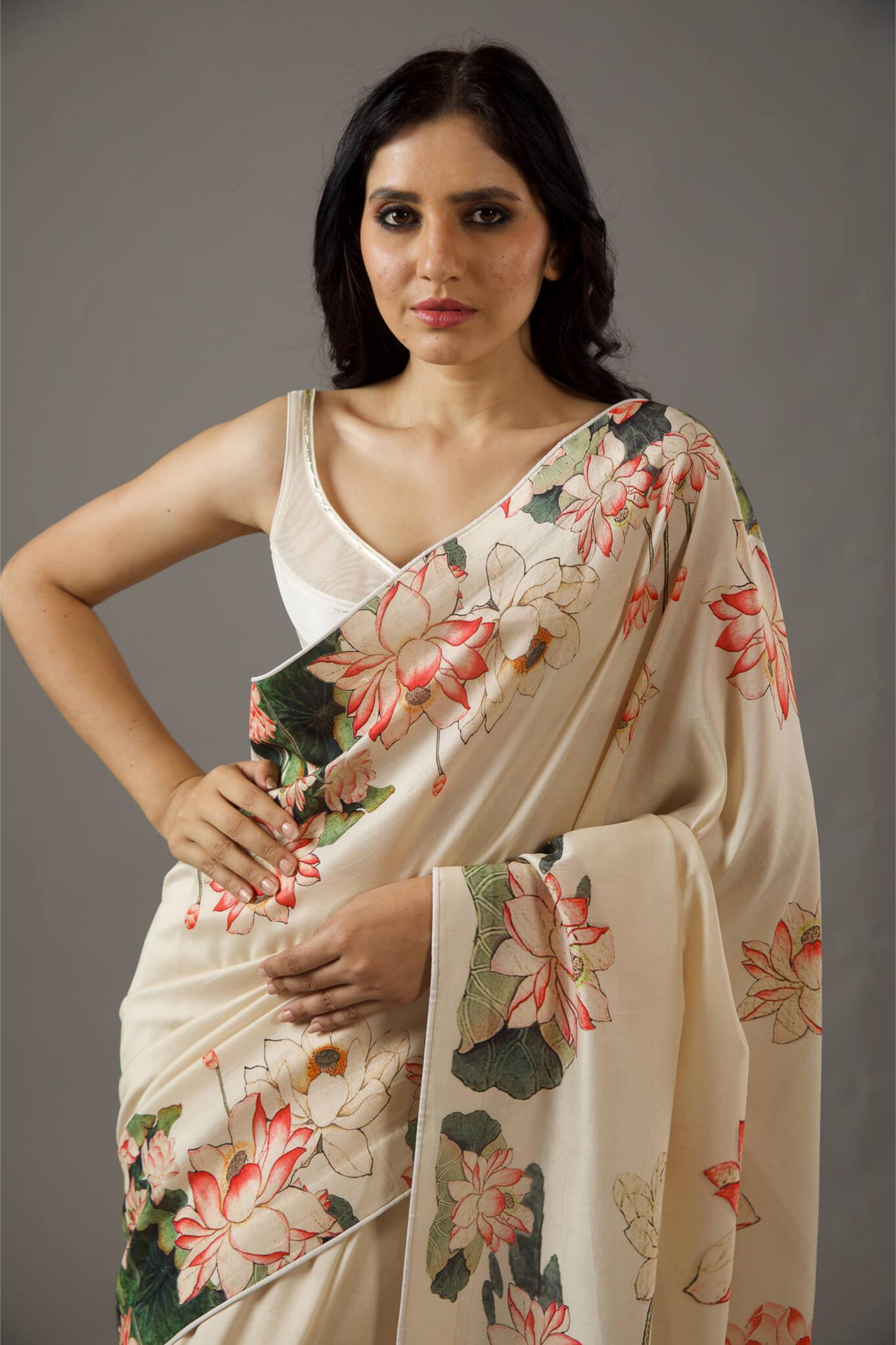 Cream Designer Digital Printed Saree