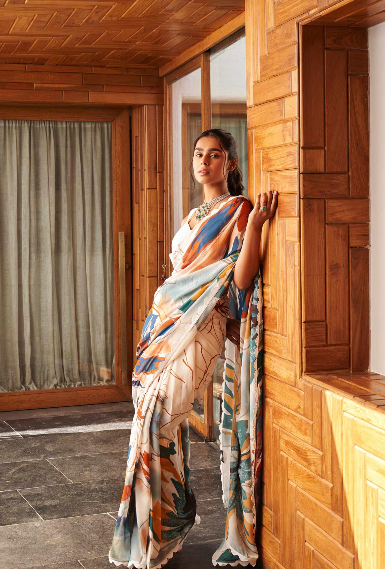 Cream Designer Digital Printed Saree