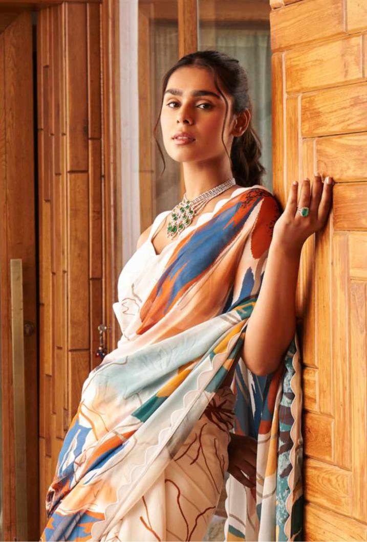 Cream Designer Digital Printed Saree — alternate view