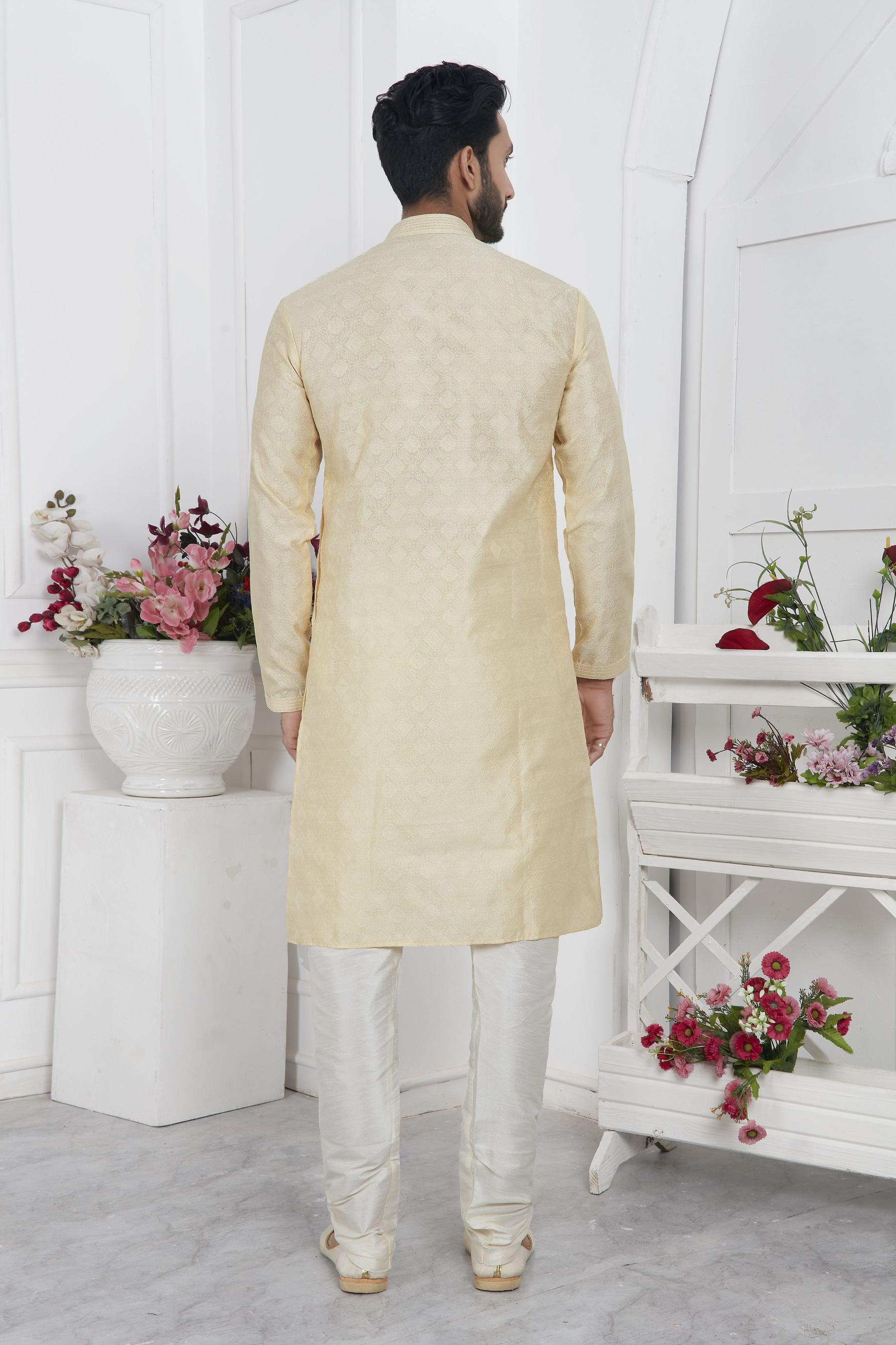 Cream Embroidered Kurta Pyjama — alternate view
