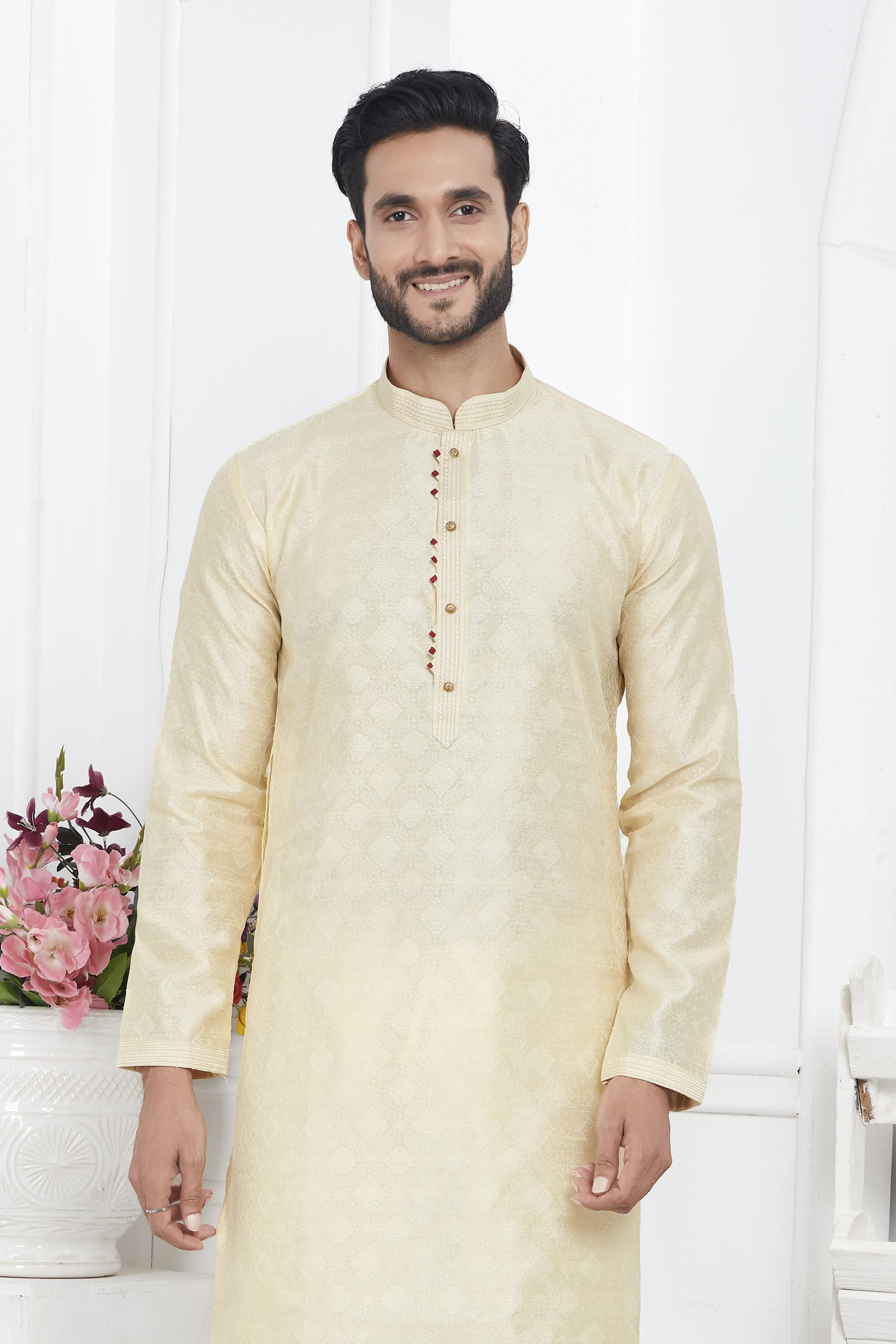 Cream Embroidered Kurta Pyjama