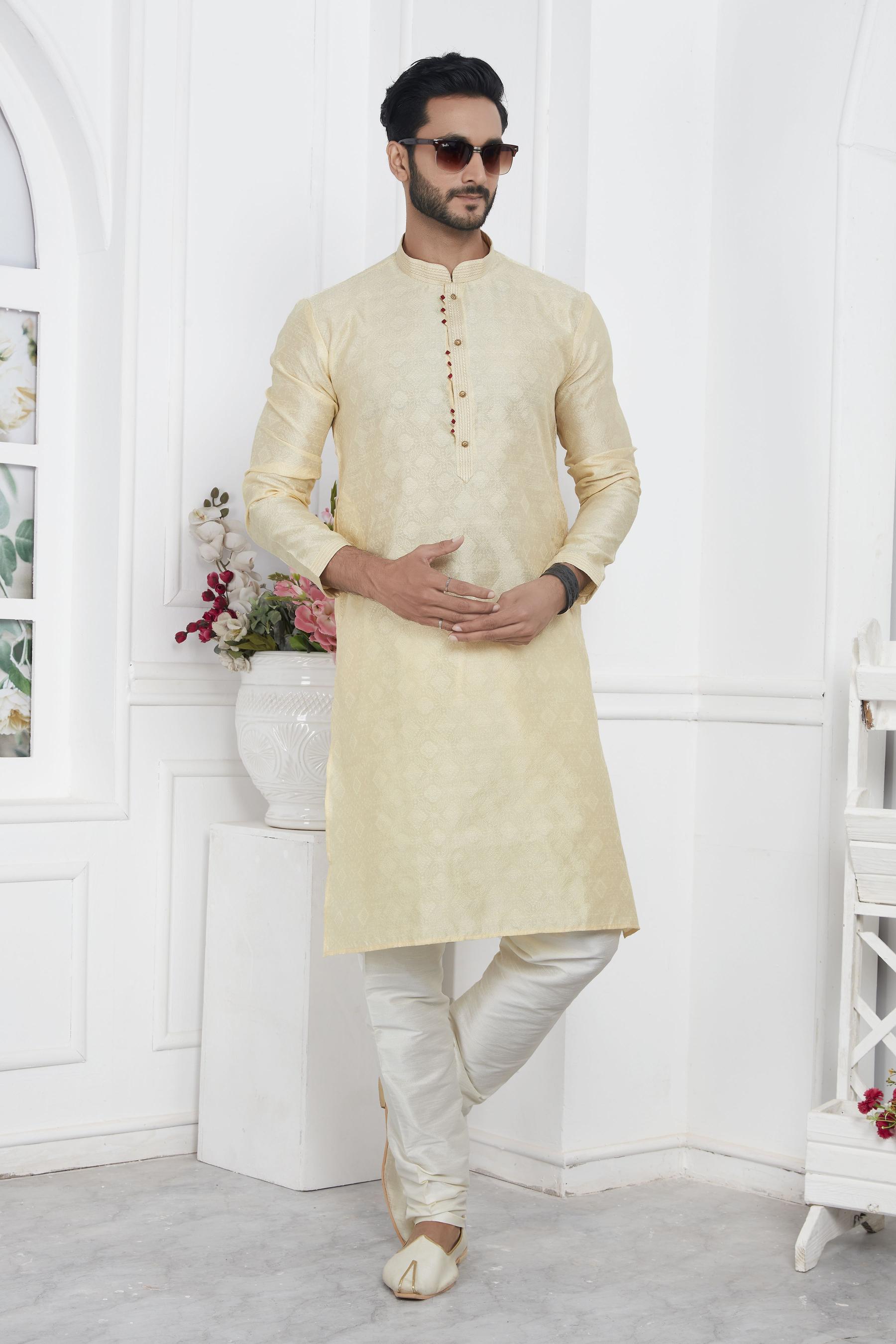 Cream Embroidered Kurta Pyjama