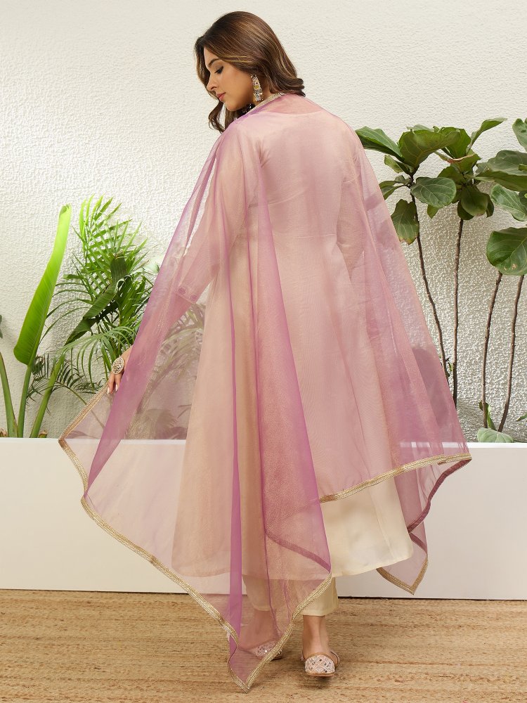 Cream Embroidered Silk Blend Anarkali Suit — alternate view