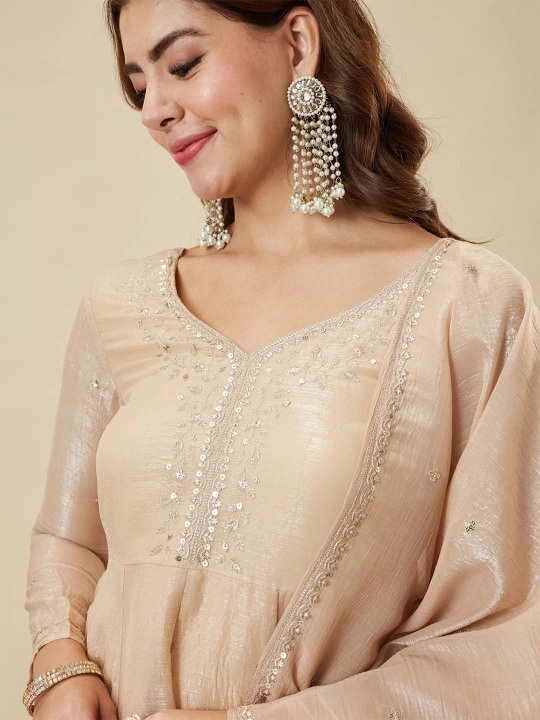 Cream Festive Threadwork Sharara Suit