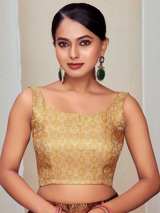 Cream Floral Jacquard Banarasi Silk Saree Blouse