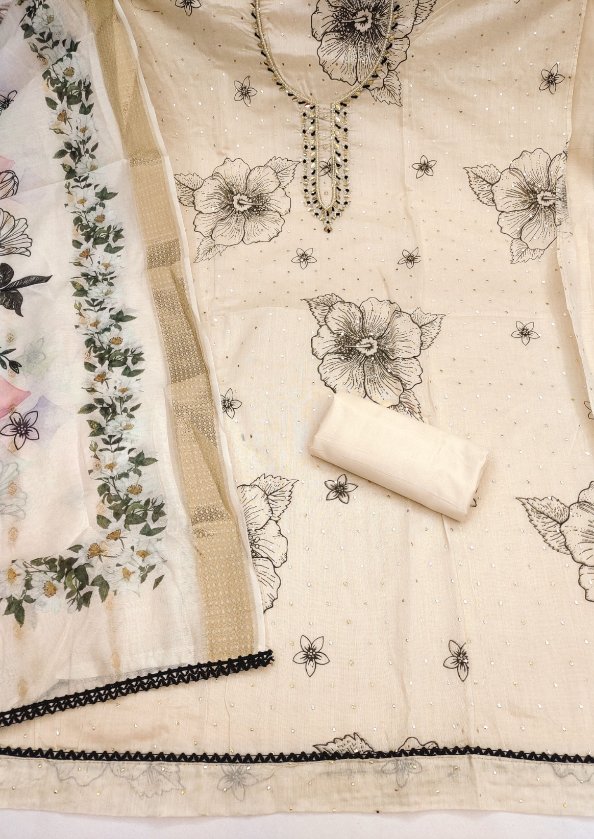 Cream Floral Modal Cotton Straight Suit — alternate view