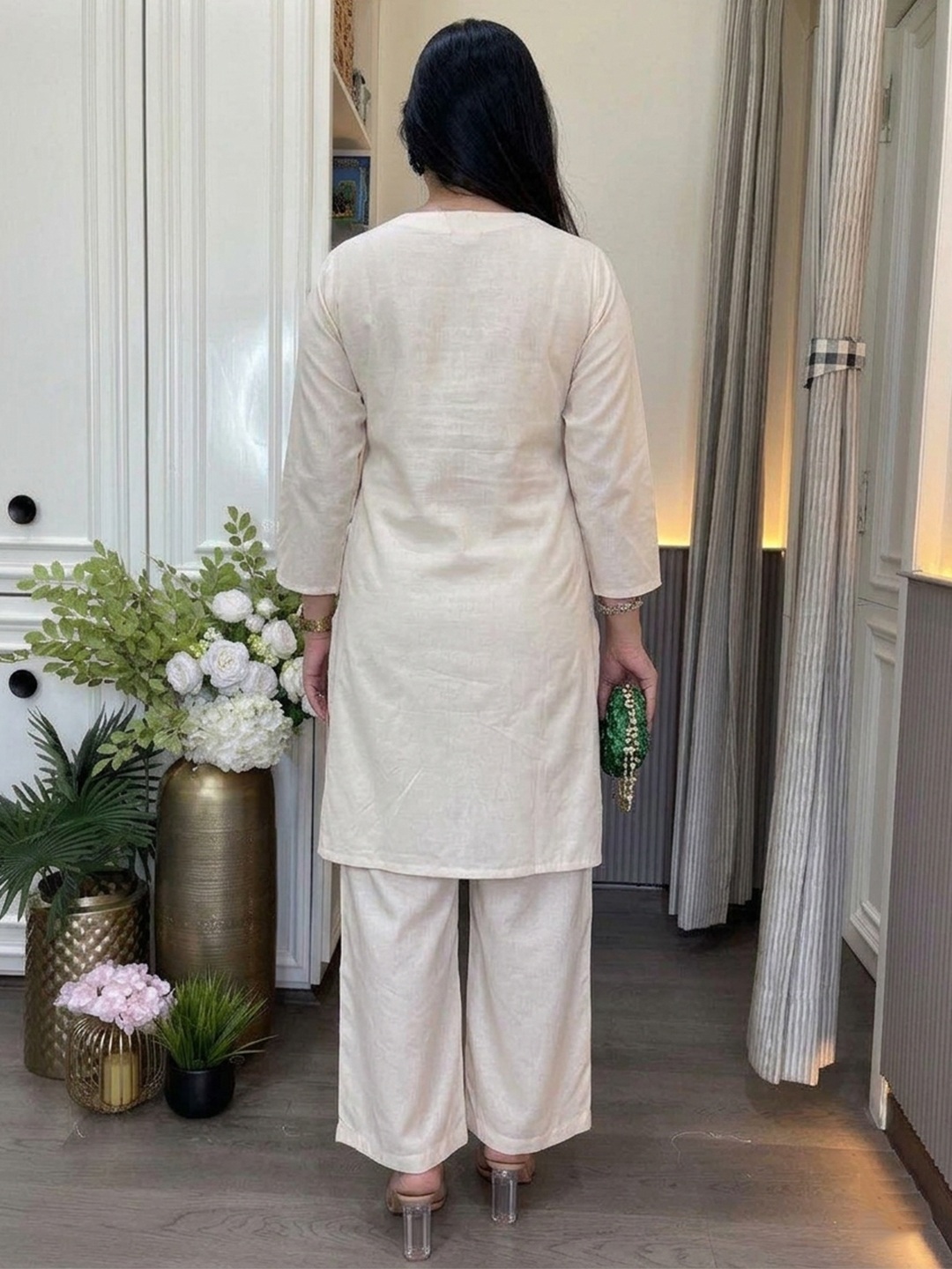 Cream Floral Printed Kurta Set — alternate view