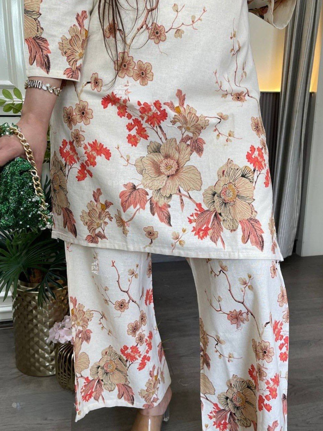 Cream Floral Printed Kurta Set