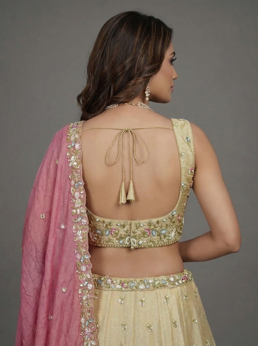 Cream Floral Sequin Tissue Bridal Lehenga Choli — alternate view