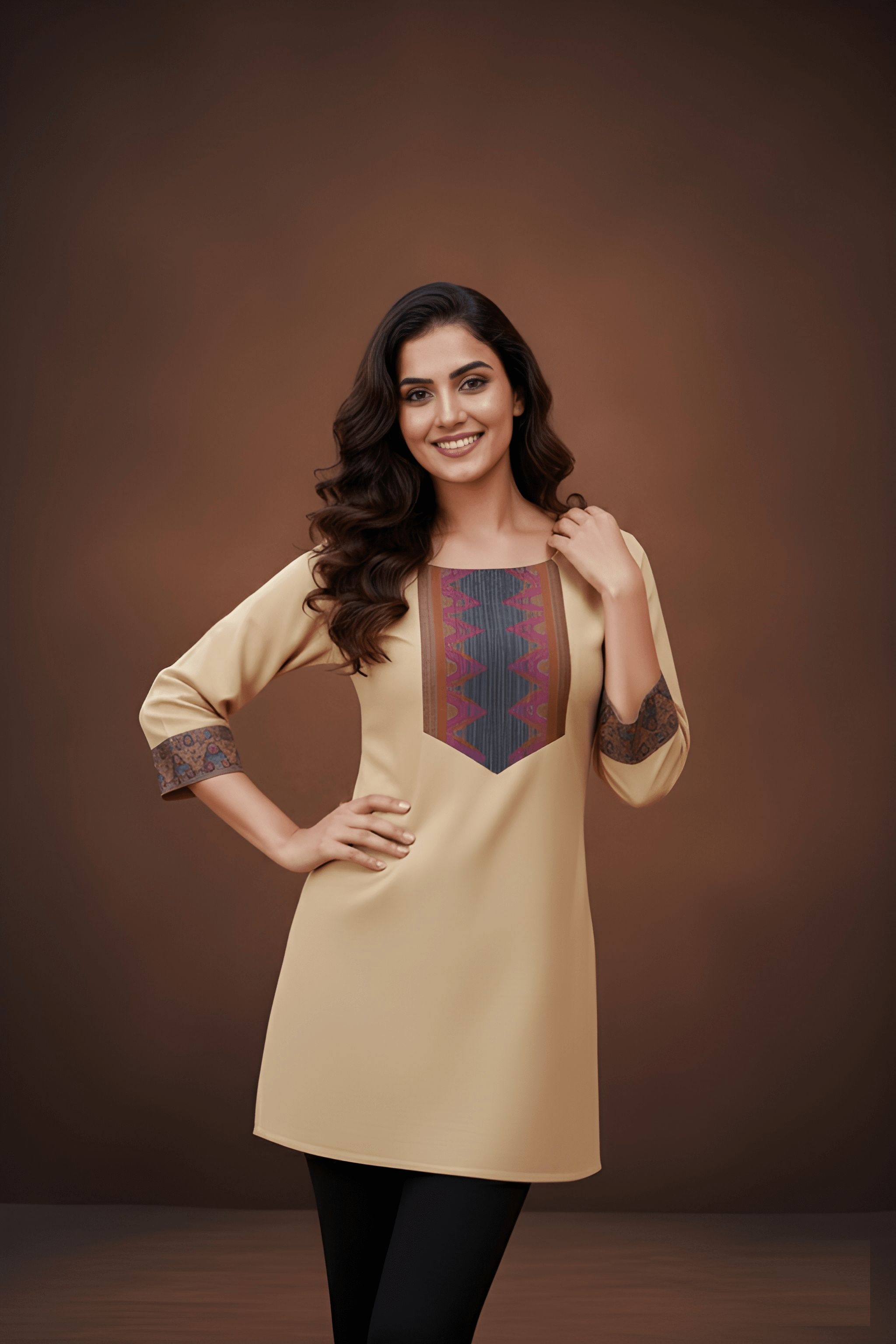 Cream Geometric Lace Work Cotton Tunic Top