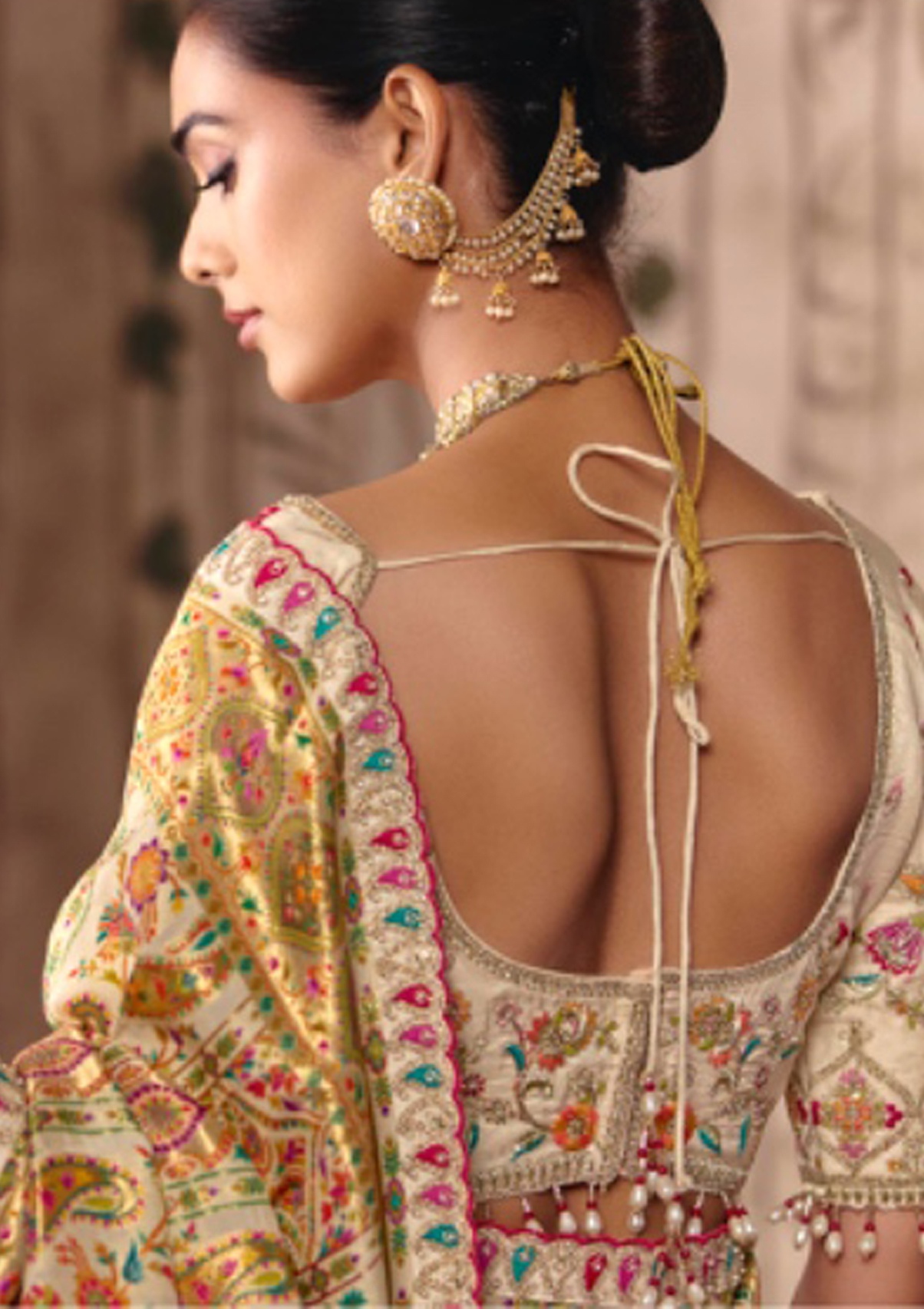 Cream Heavy Embroidery Sequin Dola Silk Saree — alternate view