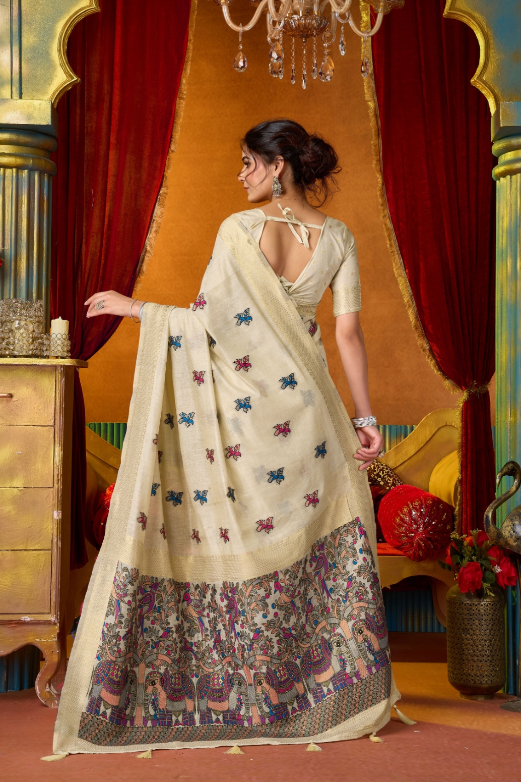 Cream Heritage Woven Modal Silk Saree — alternate view