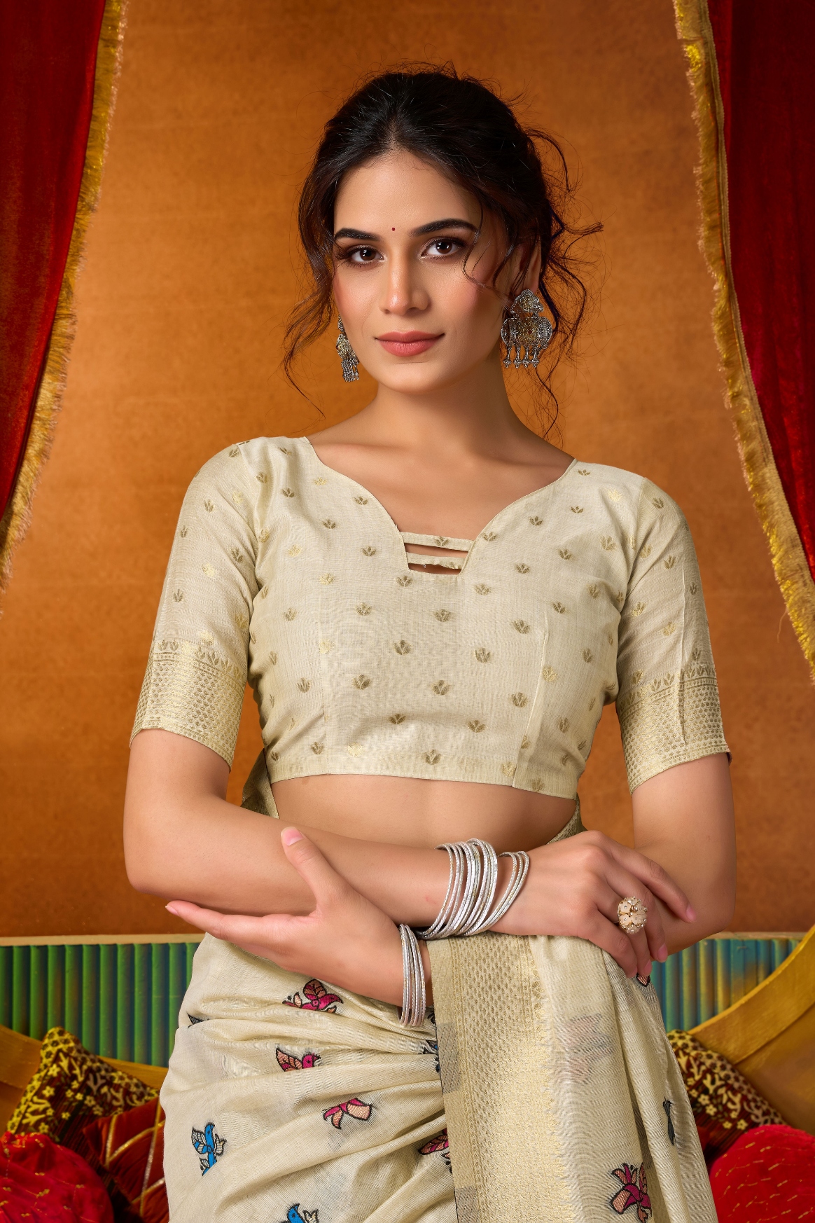 Cream Heritage Woven Modal Silk Saree