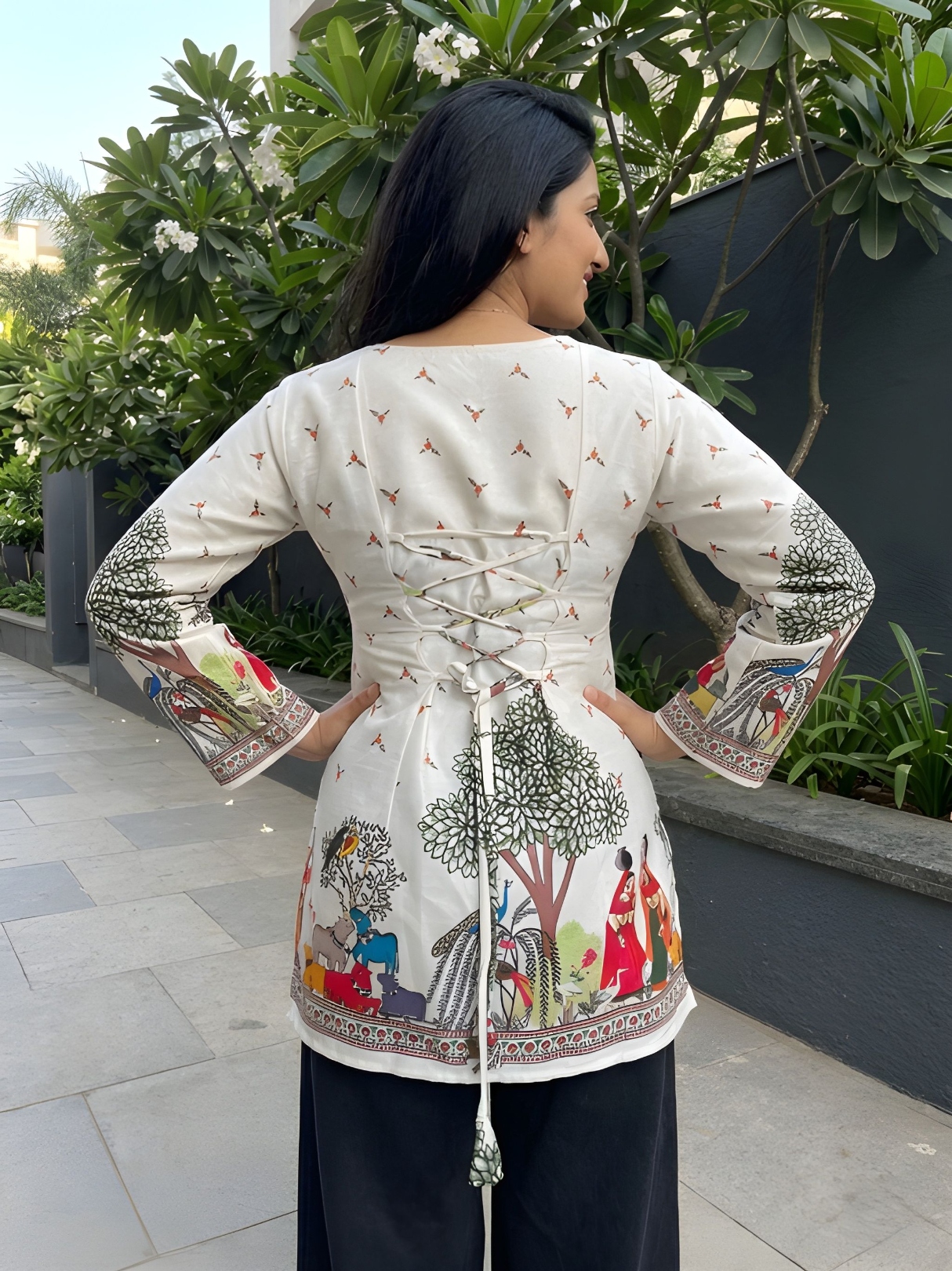 Cream Kalamkari Printed Cotton Tunic Top — alternate view