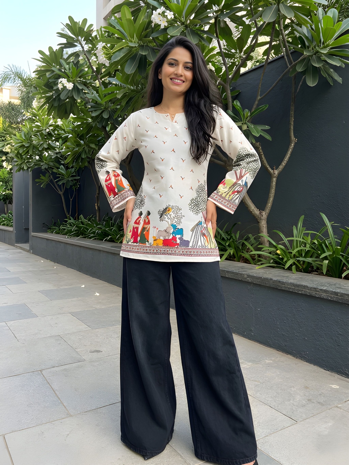 Cream Kalamkari Printed Cotton Tunic Top
