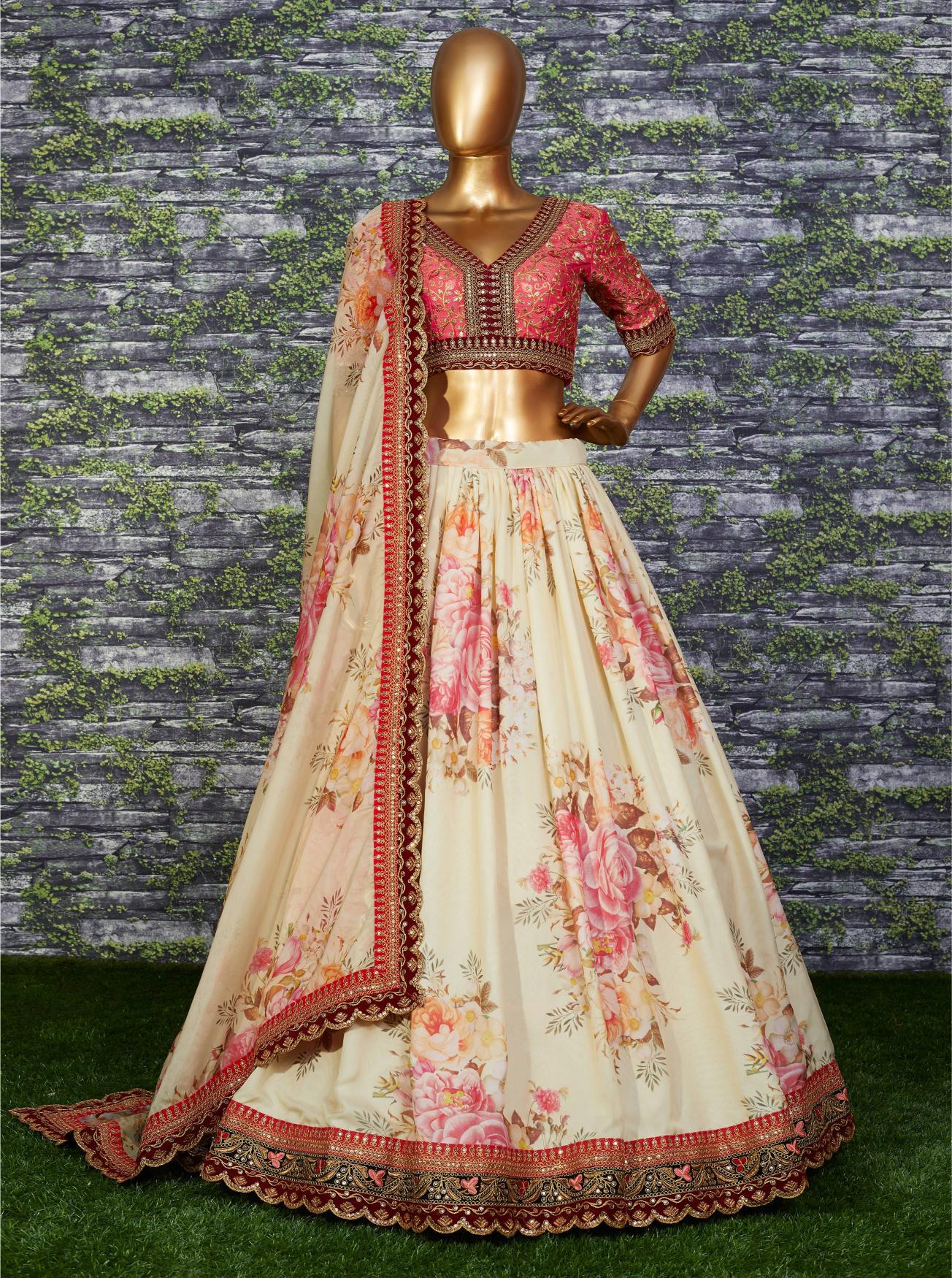 Cream Khadi Organza Floral Print Lehenga — alternate view