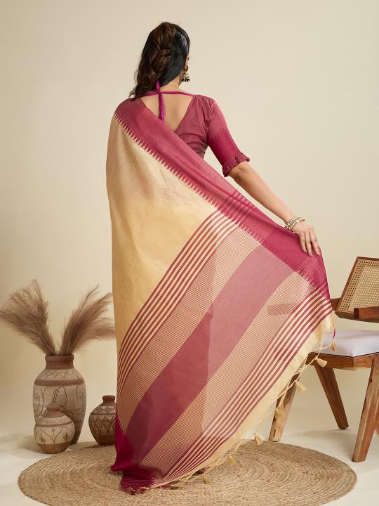 Cream Khadi Raw Silk Saree — alternate view