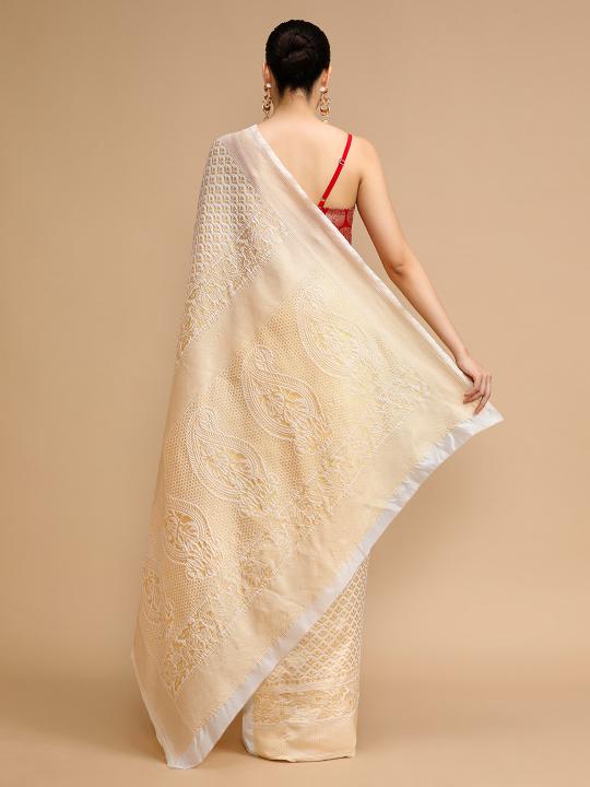 Cream Lichi Silk Saree — alternate view