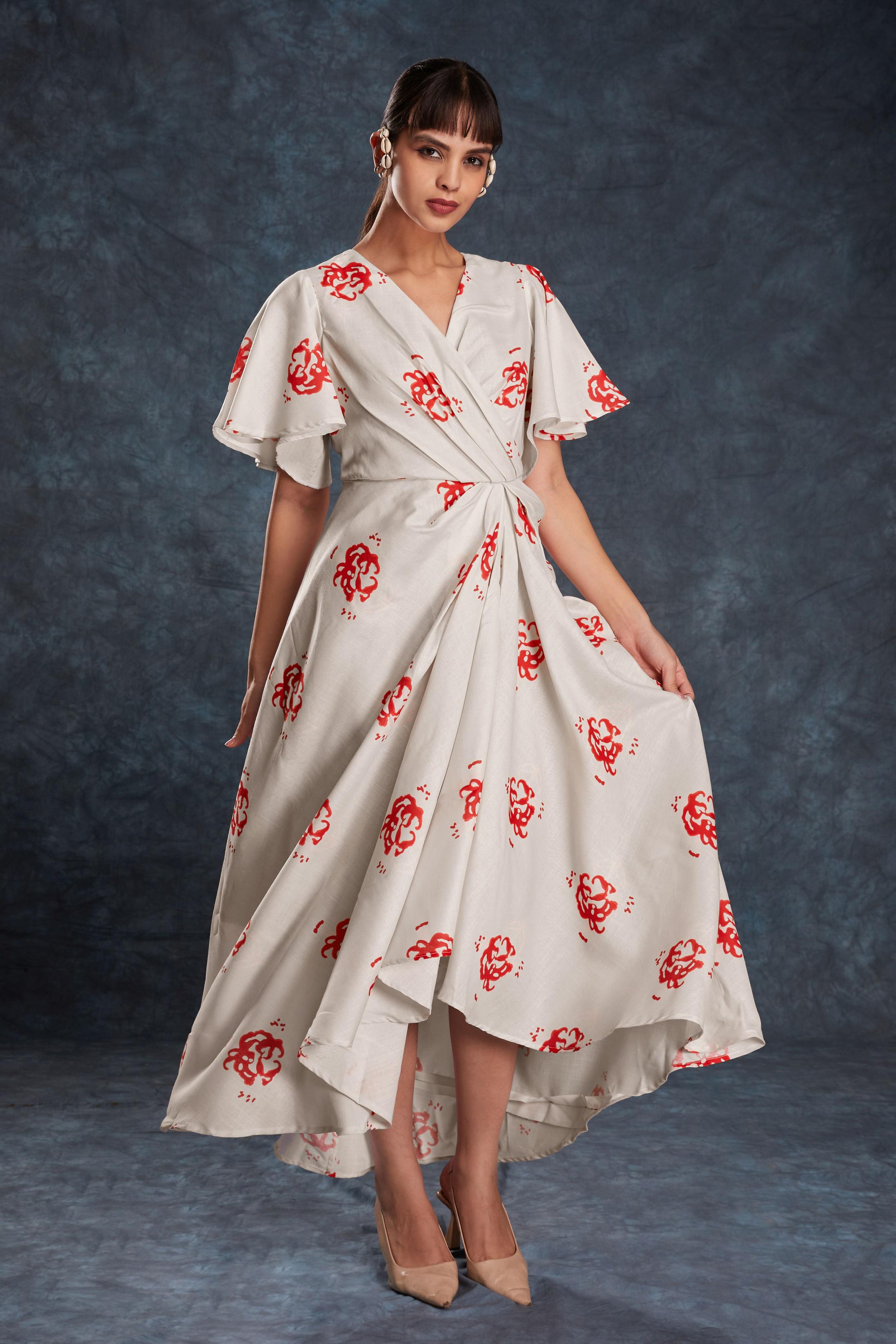 Cream Linen Designer Printed Kurti