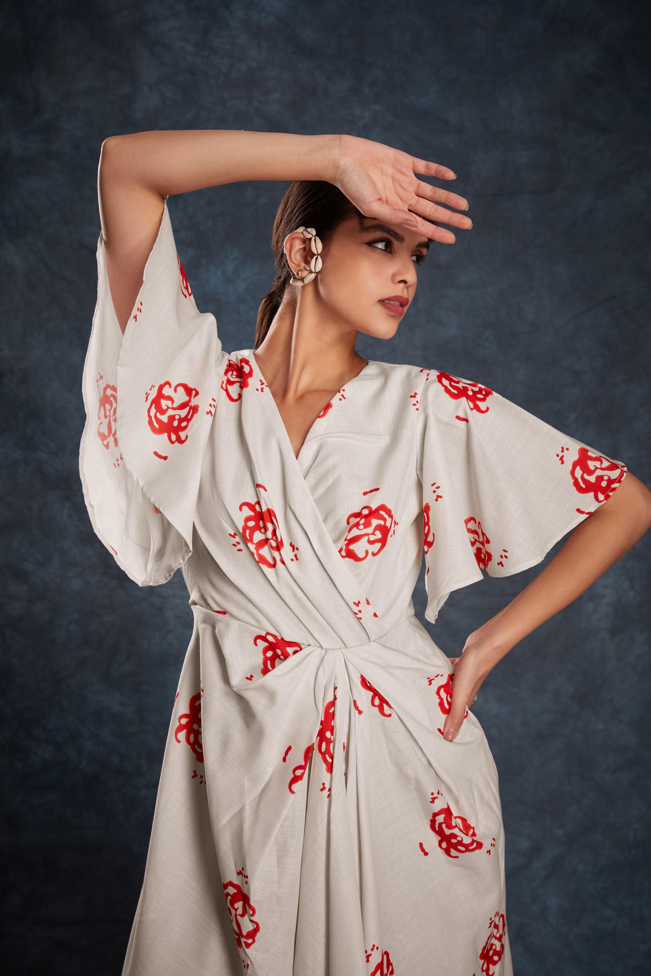 Cream Linen Designer Printed Kurti — alternate view