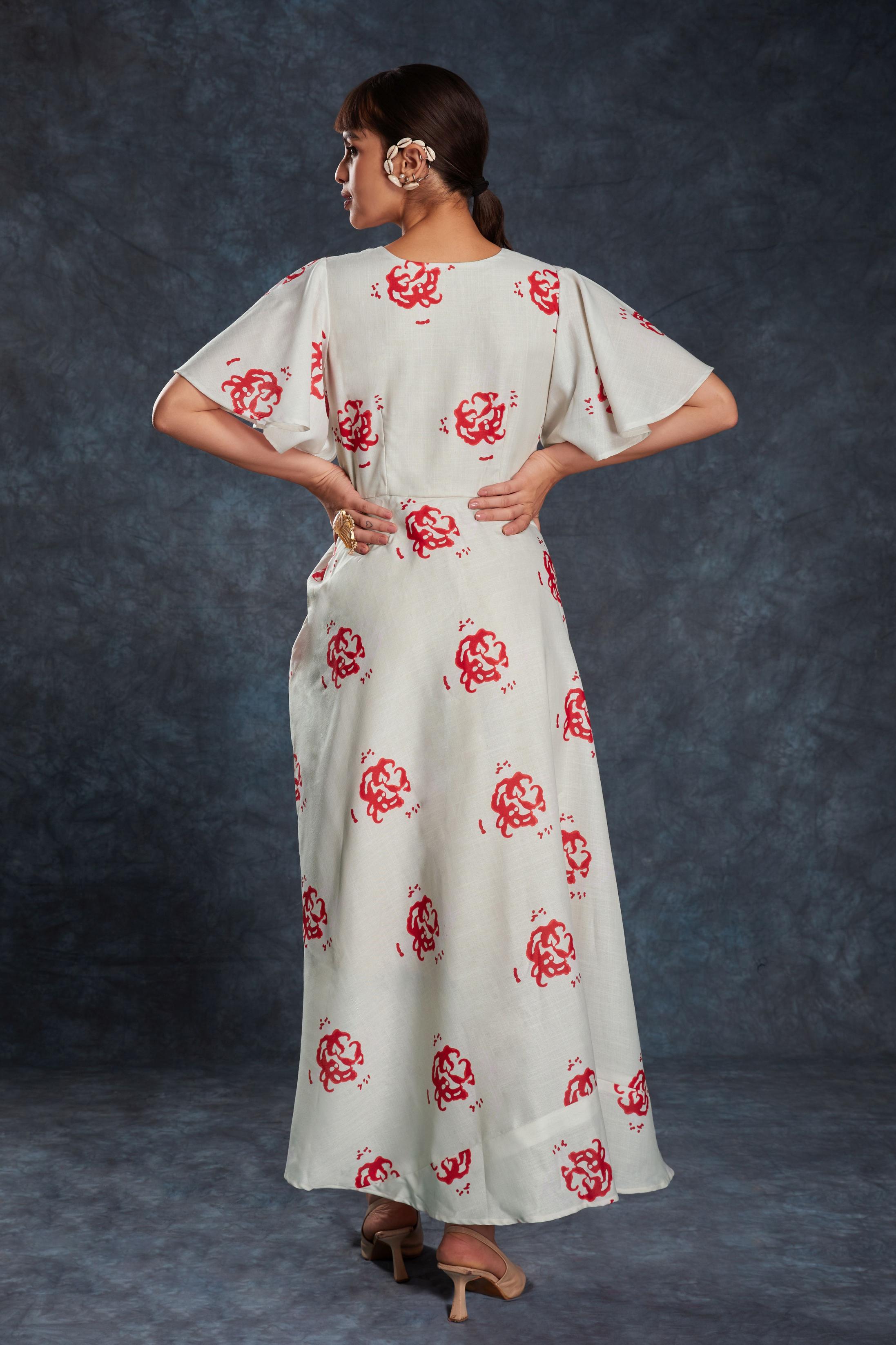 Cream Linen Designer Printed Kurti