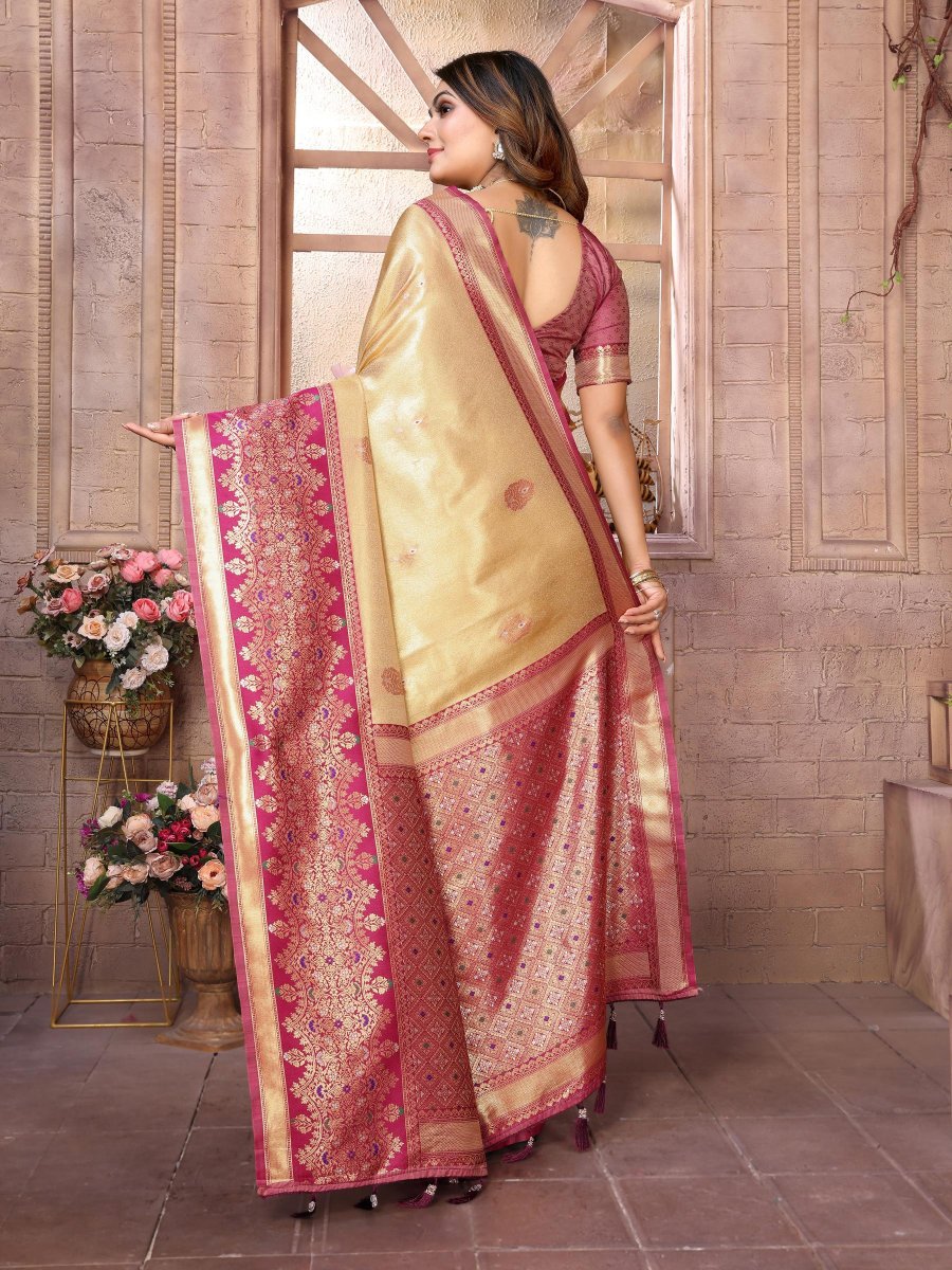 Cream Maroon Banarasi Tissue Silk Saree — alternate view