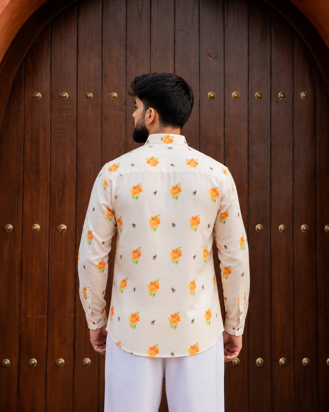 Cream Multicolor Motif Printed Swiss Linen Short Kurta — alternate view