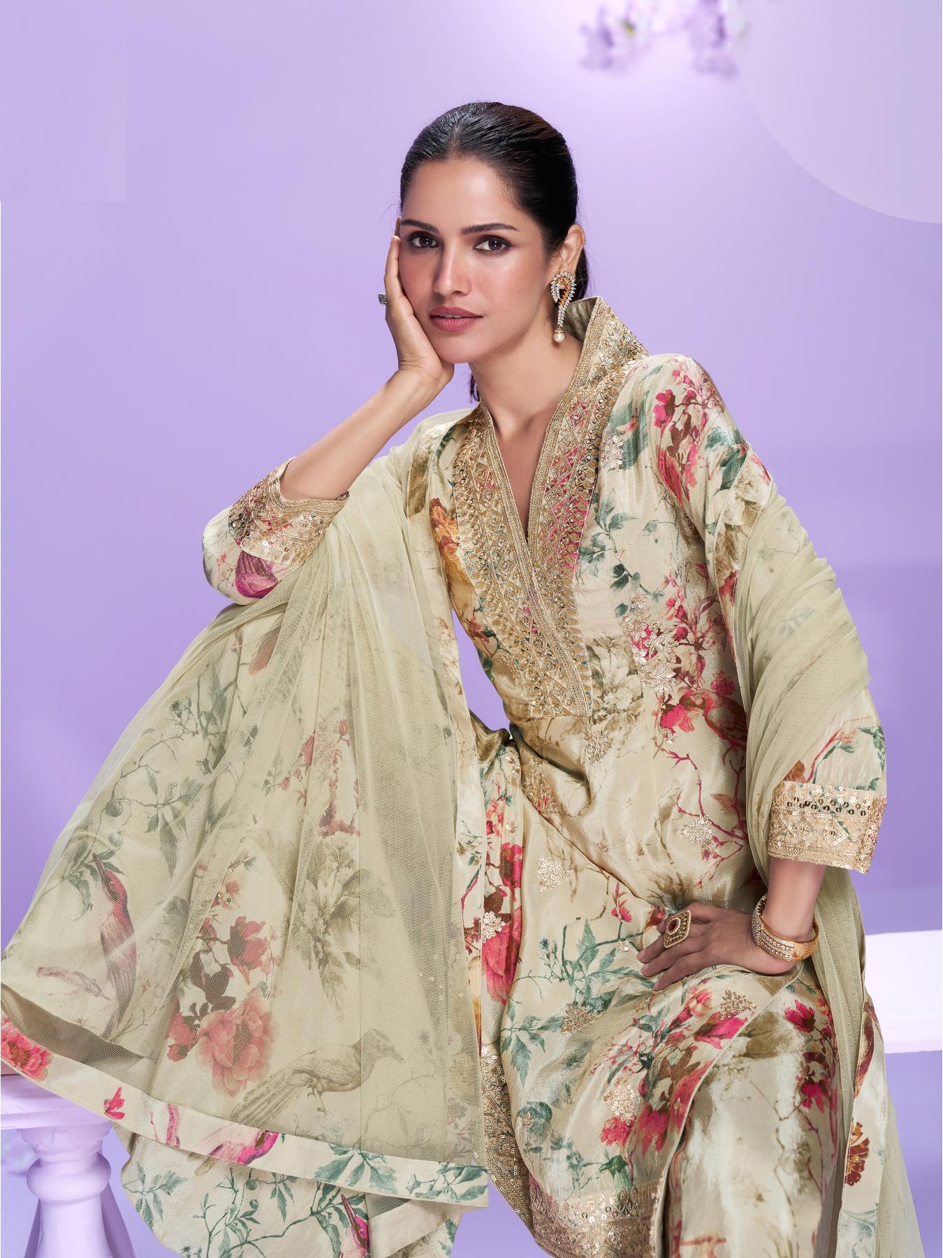 Cream N Cream Chinnon Palazzo Suit — alternate view