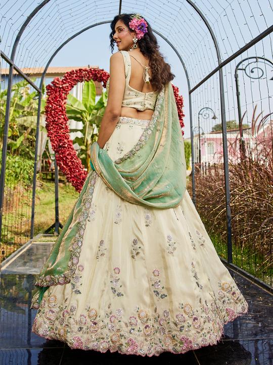 Cream N Green Party Wear Lehenga — alternate view
