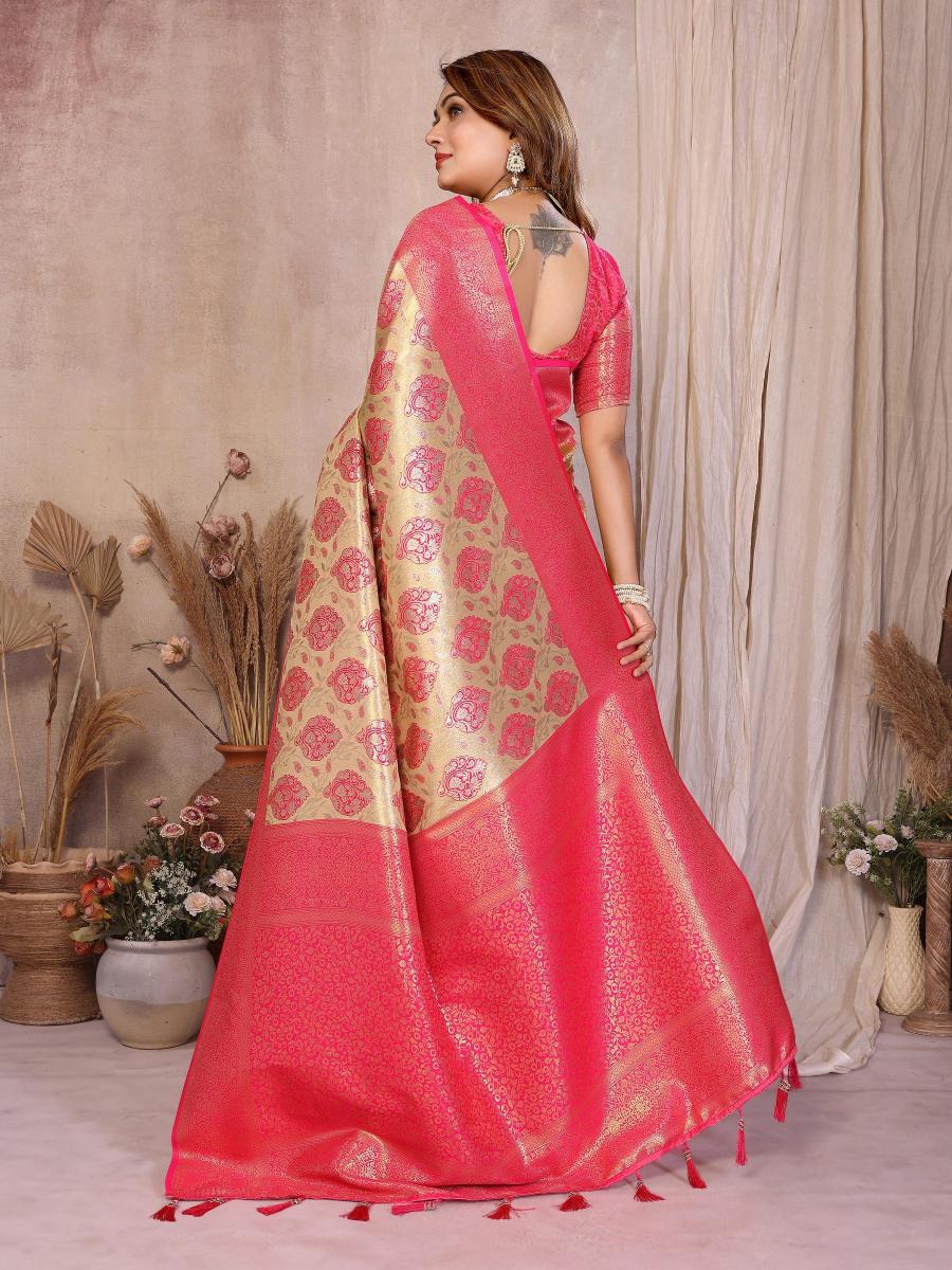Cream N Pink Banarasi Tissue Silk Saree — alternate view