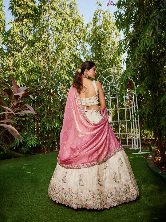 Cream N Pink Party Wear Lehenga — alternate view