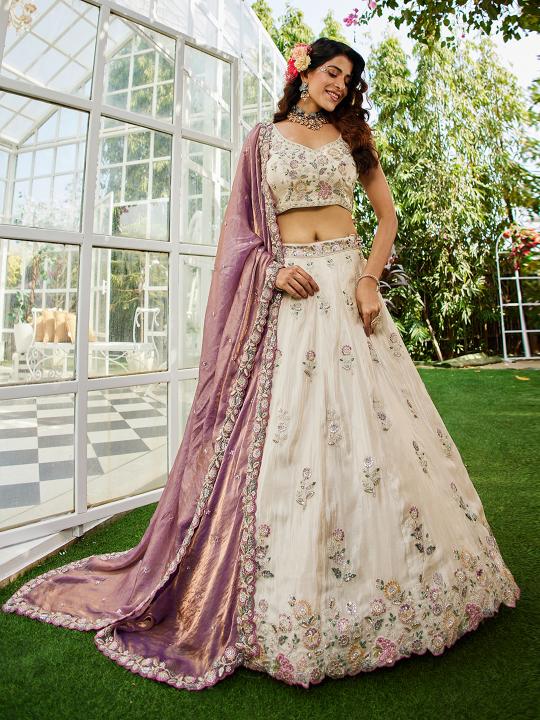 Cream N Purple Designer Lehenga